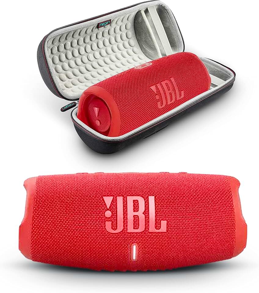 JBL Charge 5 - Alto-falante Bluetooth portátil com estojo de viagem Megen Hardshell com IP67 à prova d'água e carregamento USB (vermelho)