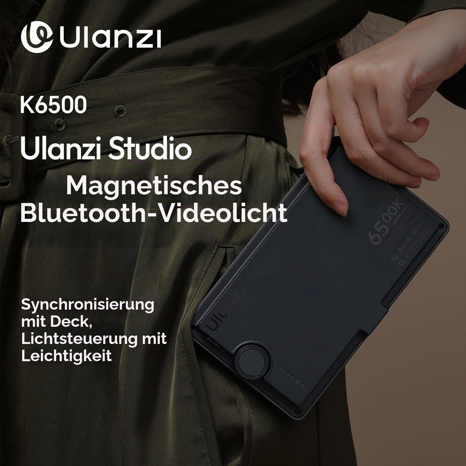 ULANZI K6500 Key Light LED Videoleuchte mit Tischständer, 8000mAh Akku Professionelles Studio LED Panel 1000 Lumen, Magnetisch Bluetooth Video Licht Dimmbare 2900K-6500K, für YouTube/Live Streaming