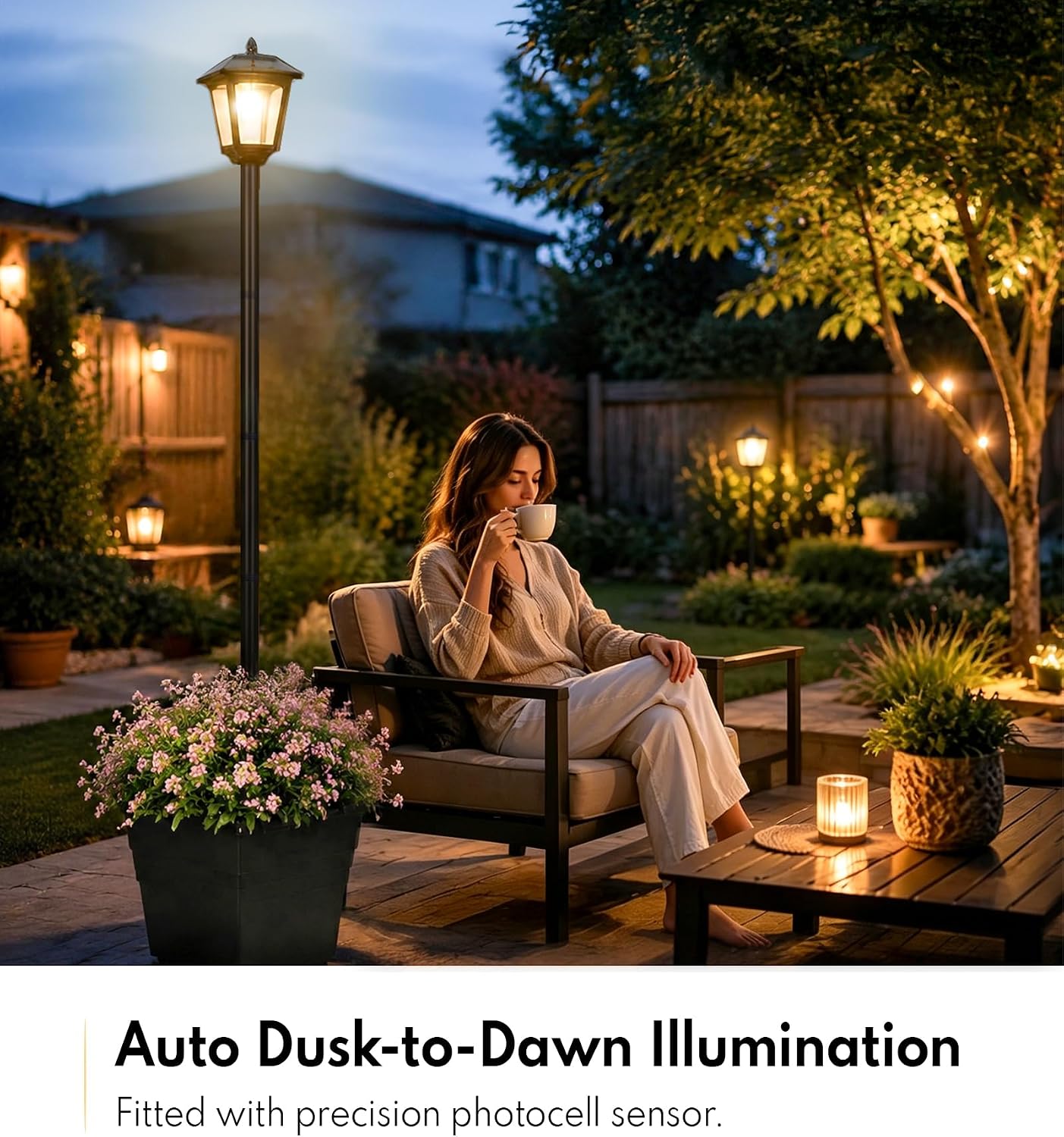 PASAMIC 2 Pack 72" Solar Lamp Post with Planter, 4 Gallon Large Planter Base for Added Stability, Decorative Dusk to Dawn Solar Lights for Driveway Entrance, Front Yard, Walkway, Patio & Garden