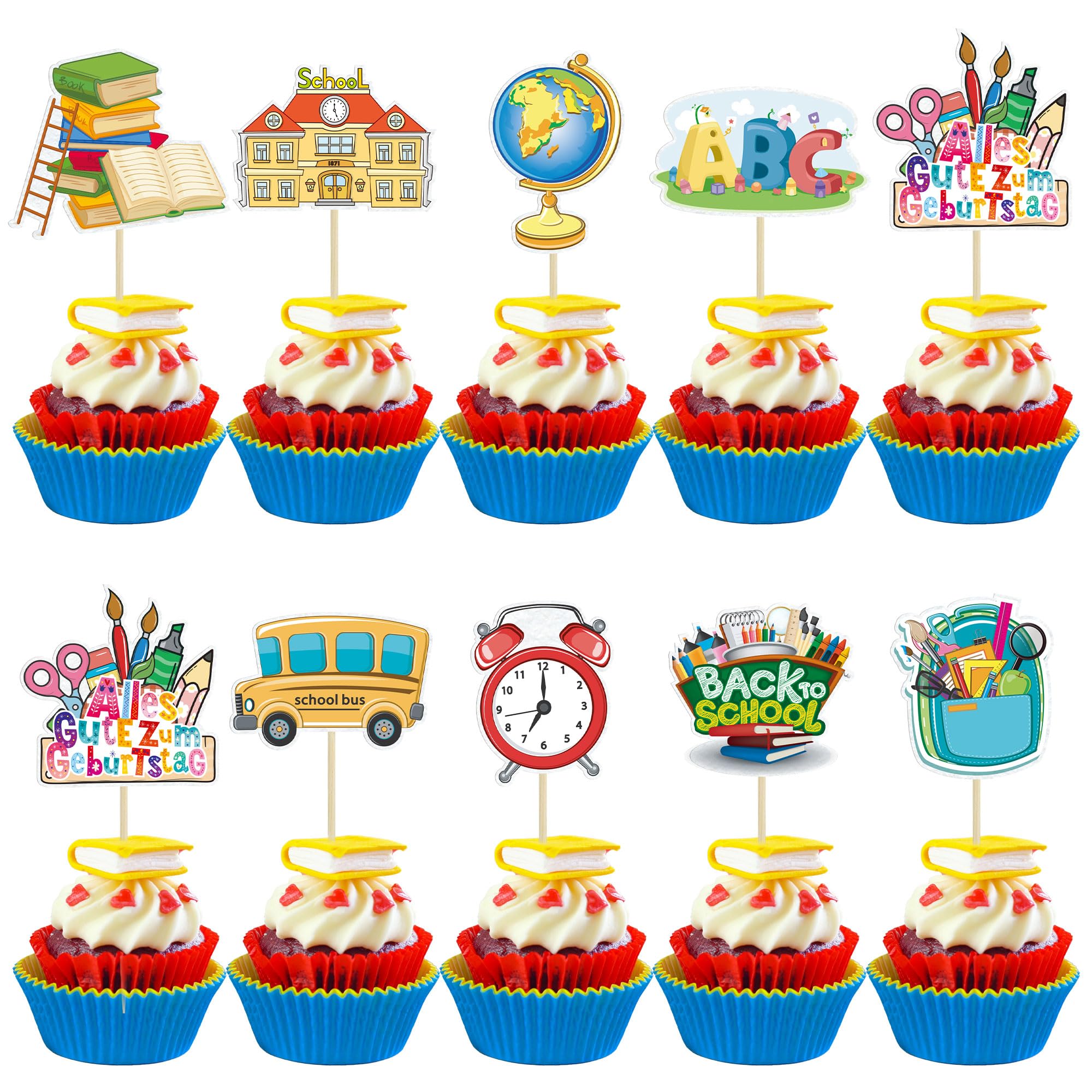 36 Pcs Back To School Cupcake Toppers - First Day School Party Decorations