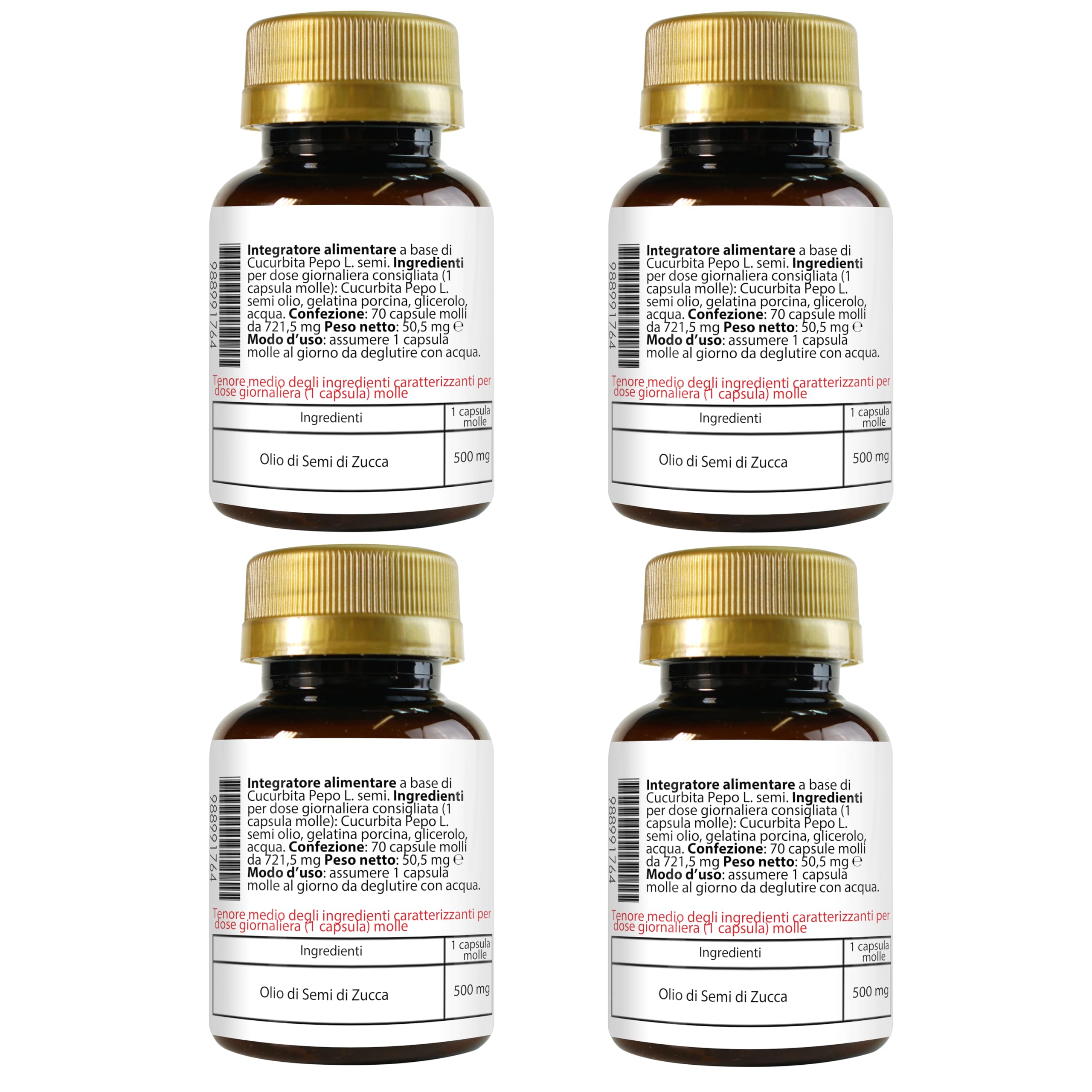 Semi di Zucca 280 Softgels | Perle con Olio Spremuto a Freddo titolato in Omega 3 Omega 6 e Omega 9, Acido Linoleico e Acido Oleico | 1 Softgel al giorno