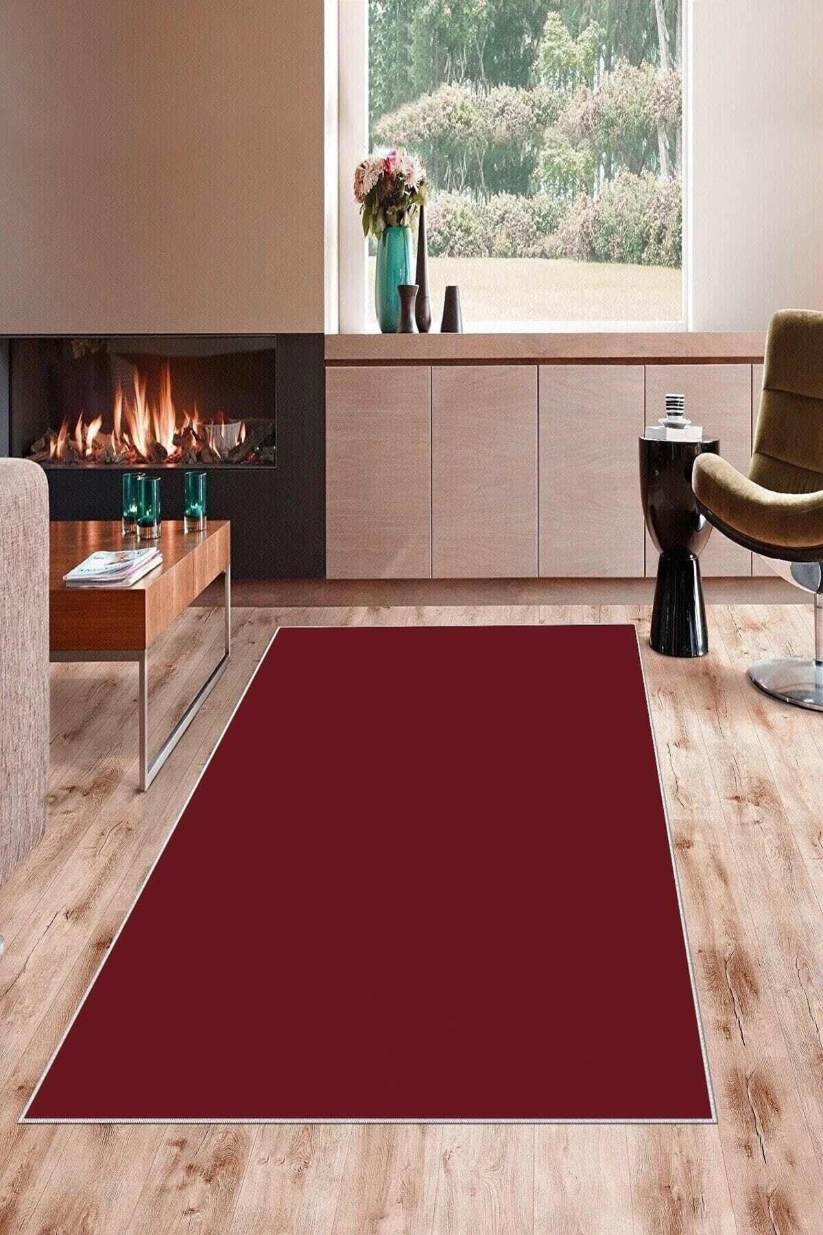 Pelangi Bordo Desenli Yıkanabilir Kaymaz Taban Leke Tutmaz Modern Salon Halısı ve Yolluk, Bordo 100 x 300, 135829010030005