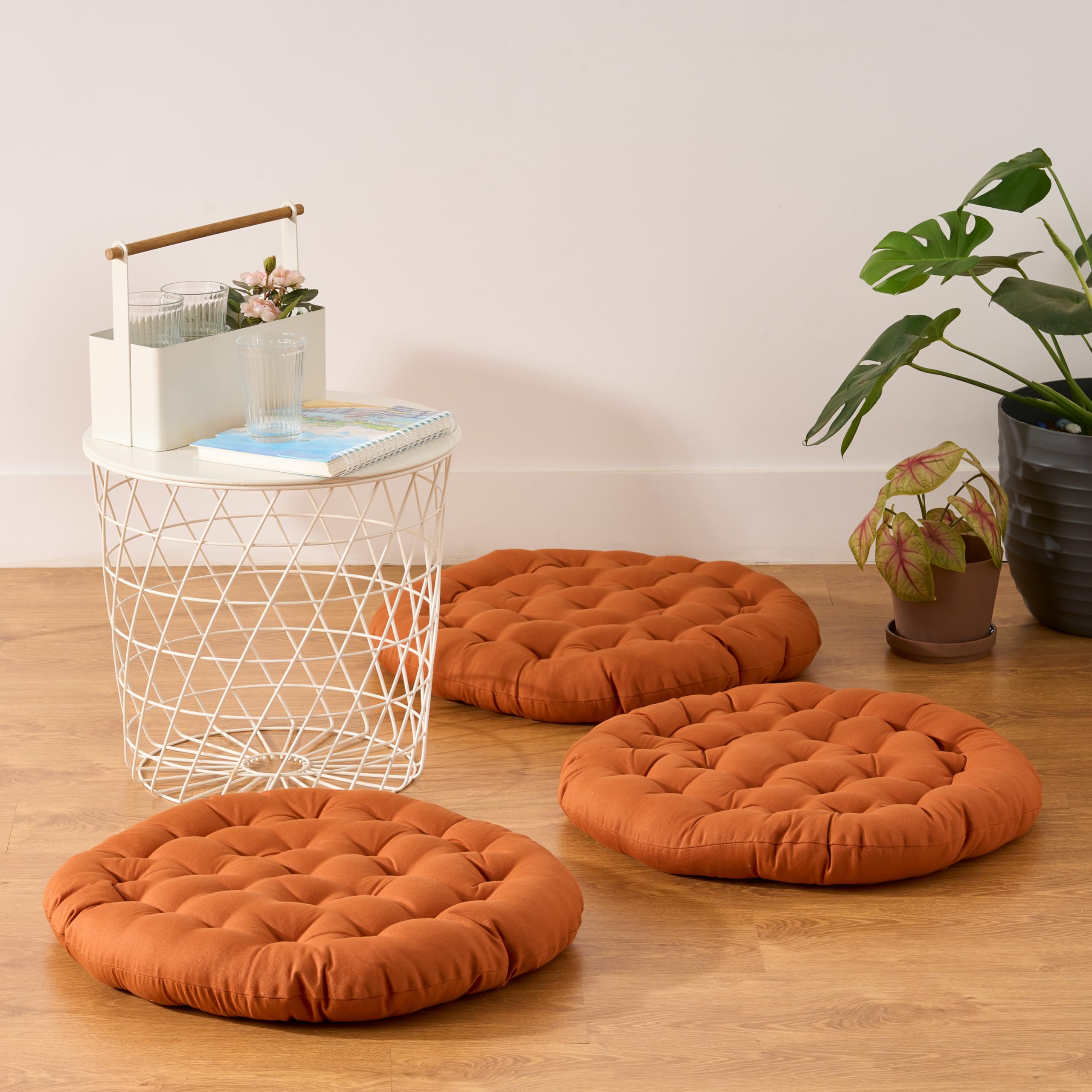 SKANDA FAB Premium Cotton Floor Seating Cushion | Luxurious Comfort & Microfiber Fill 60X60 CM Large Size for Meditation | Floor Cushions | Pooja | Living Room | Pets | Outdoor CinnamonBrown Pack of 3