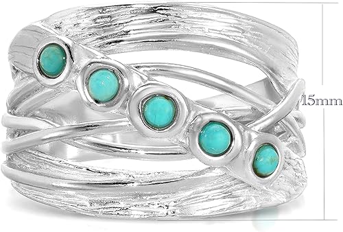 Miniatura 3 de Wrap Overlapping 925 Sterling Silver Ring with Turquoise - Wrap Around Silver Ring- Silver Turquoise Jewelry For Women- Silver Crisscross Rings -