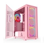 Apevia Inspire-PK Inspire Mid Tower ATX Gaming PC Case w/ 4X 120mm ARGB Fans, 366 RGB Light Modes, 1x Metal Mesh Airflow Front Panel, 1x Door Swivel Style Magnetic Glass Side Panel, 2X USB3.0, Pink