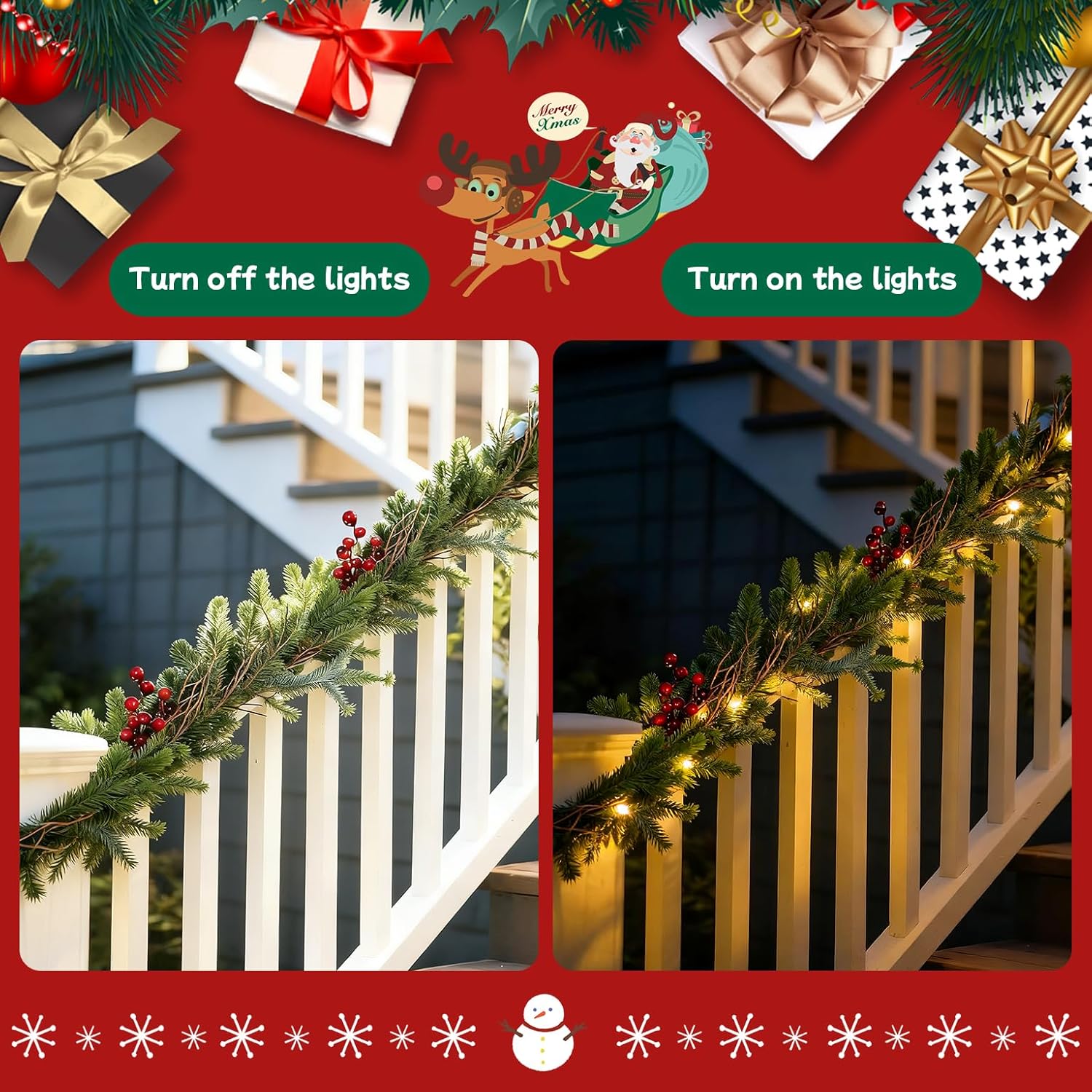 Norfolk Pine Garland, 6.2ft Real Touch Artificial Christmas Garland Christmas Greenery Garland with Timer, 20led, Red Berries for Mantle Table Wall Fireplace Indoor Outdoor Christmas Decor
