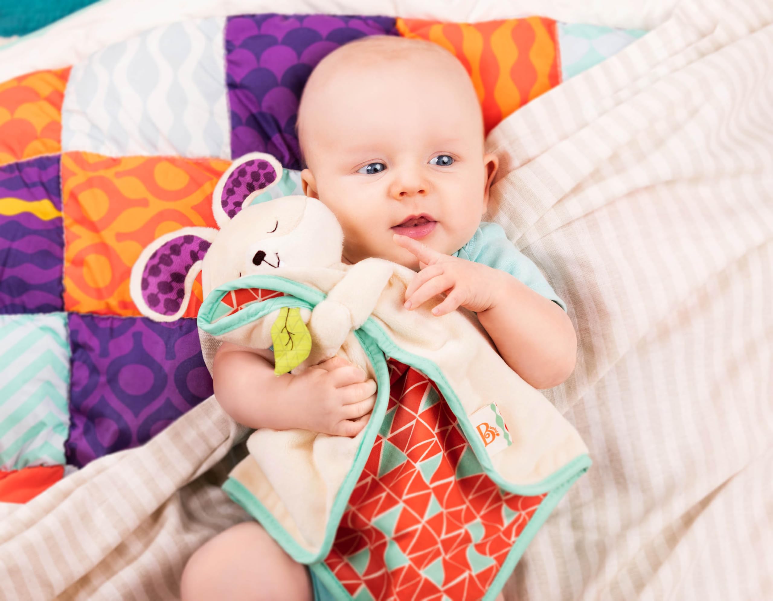 B. toys - B. Snugglies - Fluffy Bunz - Conejito Lovey - Manta de Seguridad de Felpa - Peluches para bebés - Suave mantita para bebé - Recién Nacido, 0 + (Paquete de 4)