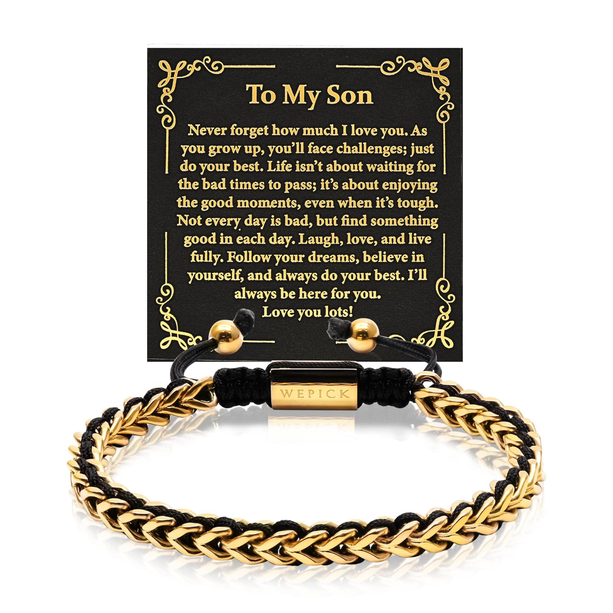 WP WEPICK Gold Bracelets for Men 18K Gold Plated Franco Link Chain Stainless Steel Adjustable Mens Gold Bracelet Beads Birthday Forever Gifts for Man Dad Son Love