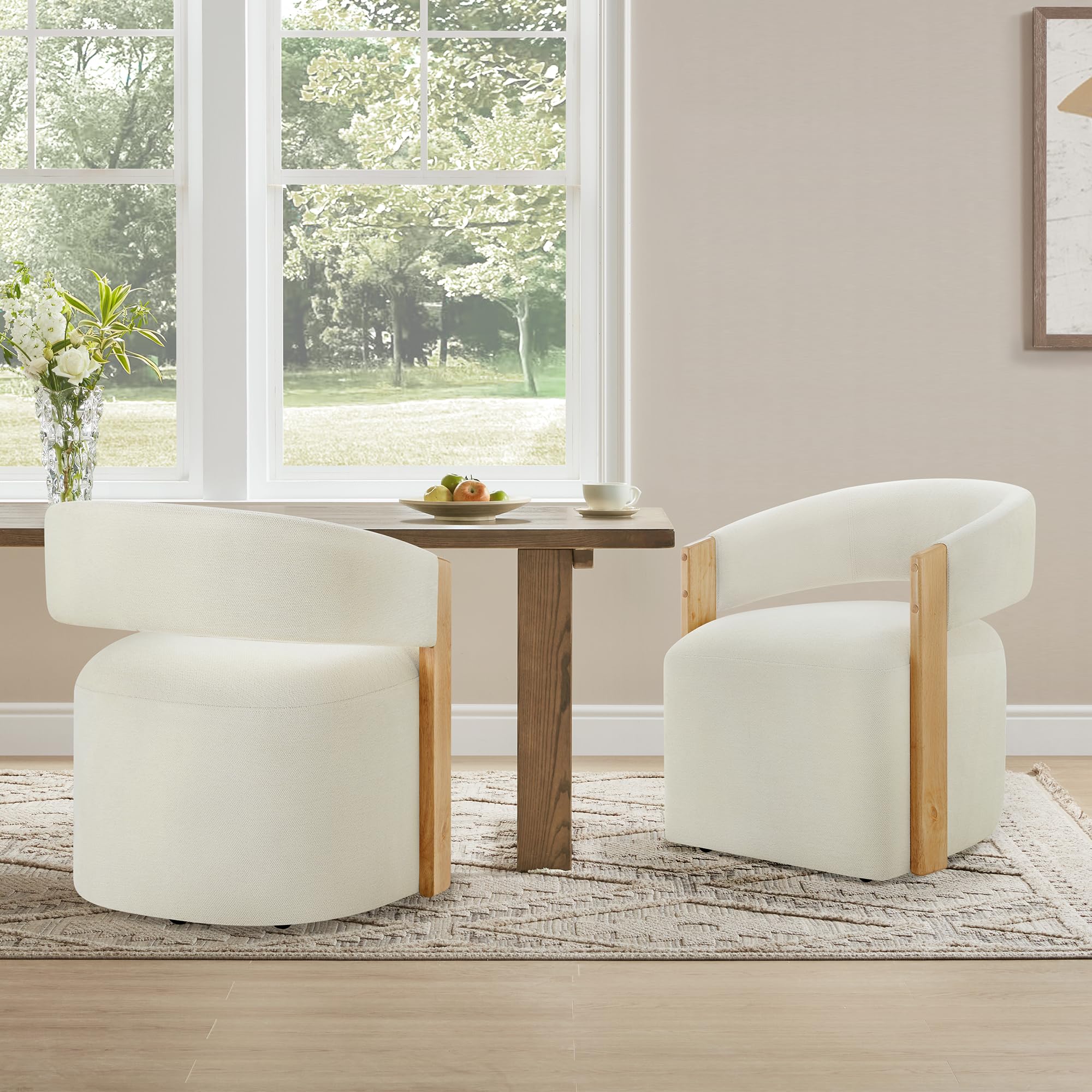 Photo 1 of *PARTIAL SET*
KISLOT Upholstered Dining Chairs Set of 2, Barrel Modern Dining Room Chairs with Casters, Kitchen Side Wooden Armchair with Fabric Cushion Seat for Bedroom, Livingroom, Reading Room, Beige, 2 Boxs