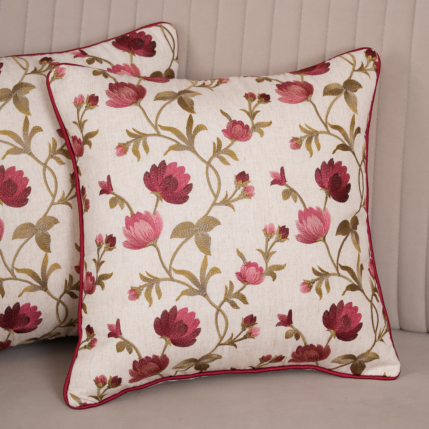 HOME 360 Embroidered Wildflower Cushion Covers 16x16 Inch | Set of 1 Vibrantly Floral Vine Pattern | Square Decorative Accent Cushion Covers s for Sofa, Couch & Living Room (Red)-image-25