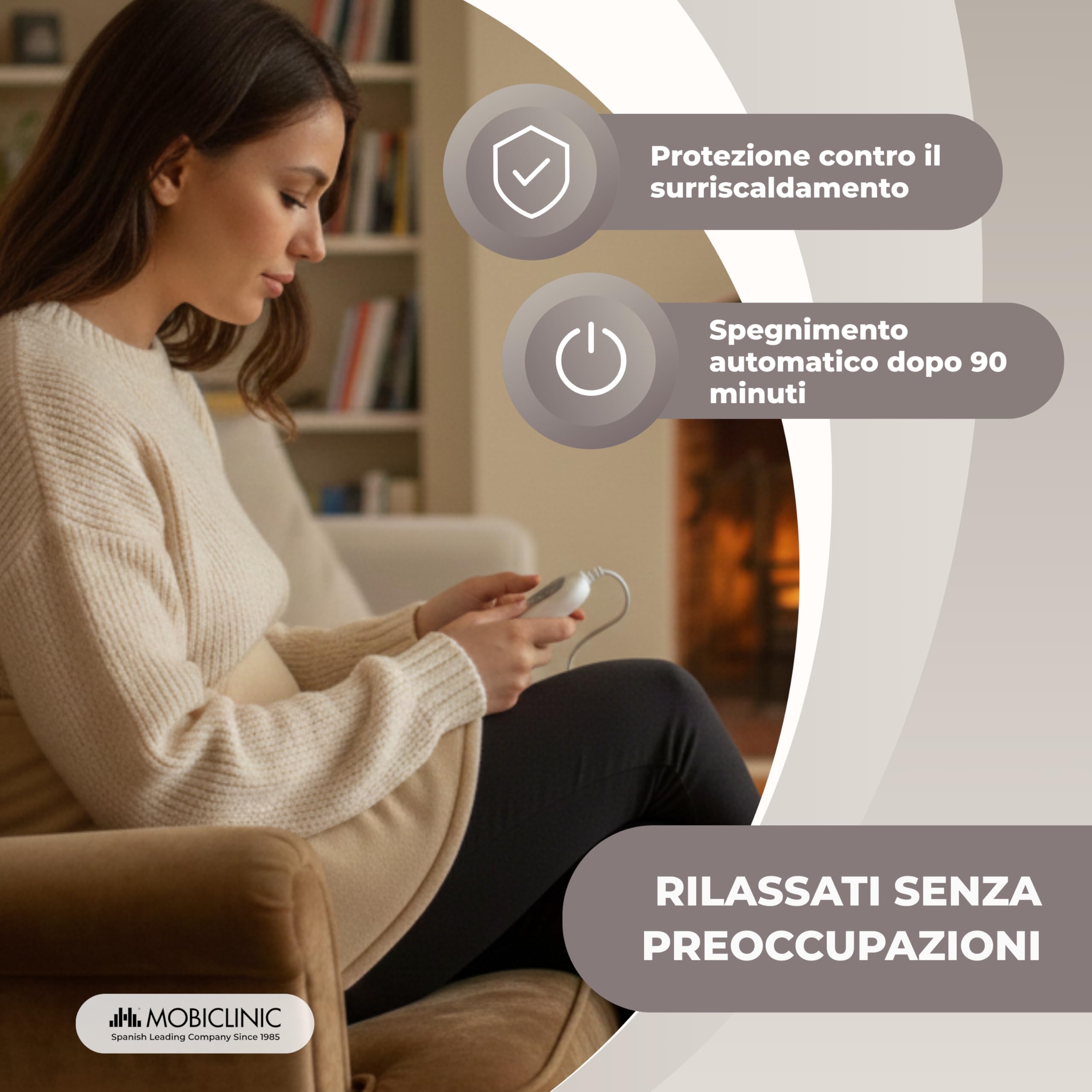 Mobiclinic, Termoforo cervicale e spalle, Cuscino termico, Marchio europeo, 3 livelli di temperatura, Spegnimento automatico, Lavabile, Antisurriscaldamento, Max.30º, 62x60, Beige