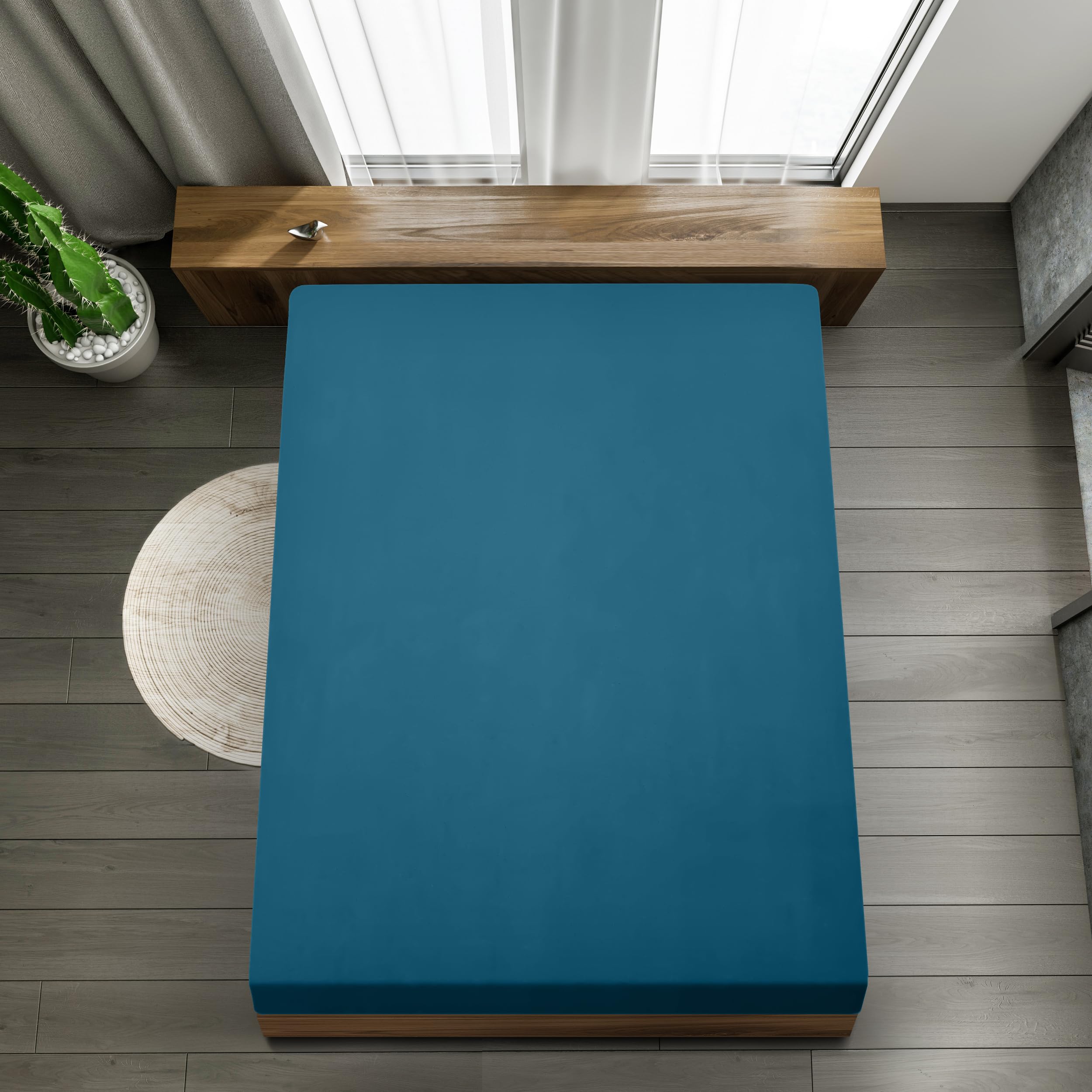 Utopia Bedding Lenzuolo con Angoli Una Piazza e Mezza Francese - 140x200cm - Blu Denim - Microfibra di Poliestere Spazzolato - Lenzuolo sotto con Angoli Elasticizzato