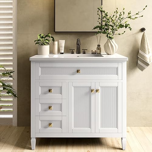 36 Inch Bathroom Vanity with Sink, Solid Wood Bathroom Cabinet