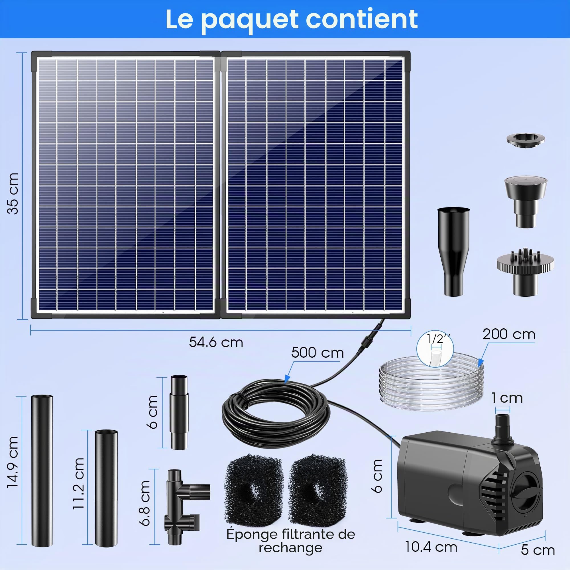 Biling Fontaine solaire 35 W pour extérieur avec 4 buses, 1200 l/h - Fontaine solaire pour extérieur - Grands étangs de jardin (5-15 ㎡) - Contrôle du débit - Pompe de bassin silencieuse - Pompe