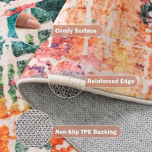 Miniatura 5 de Beeiva Alfombra de área lavable multicolor de 8 x 10 pies, alfombra plegable antideslizante colorida para sala de estar, alfombra moderna grande y