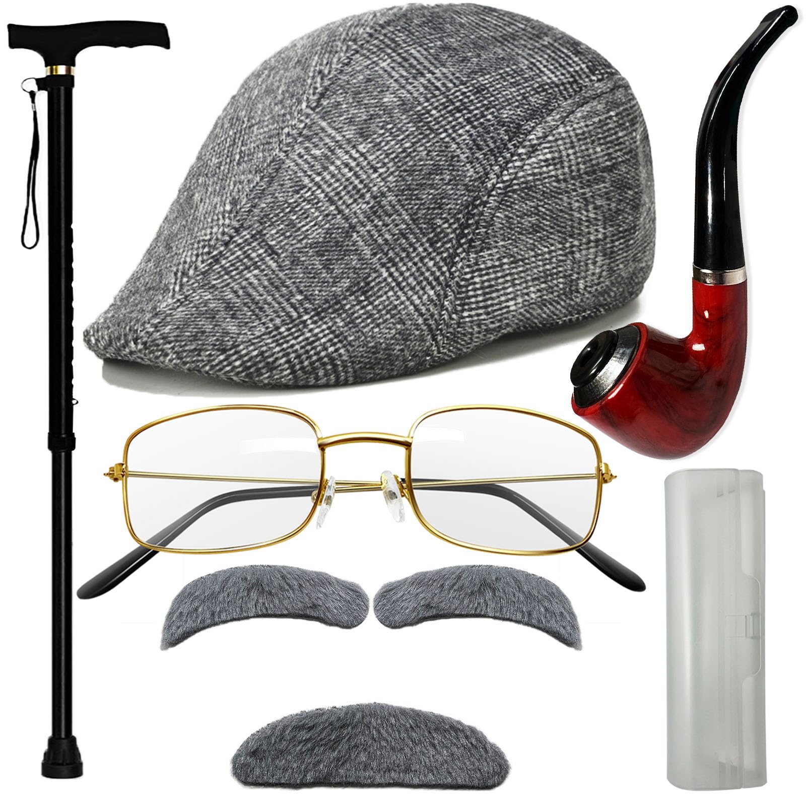 Old Man Costume for Kids Costume Accessories Cane Hat Glasses and Moustache Eyebrows 100 Days of School Kids Costume Set