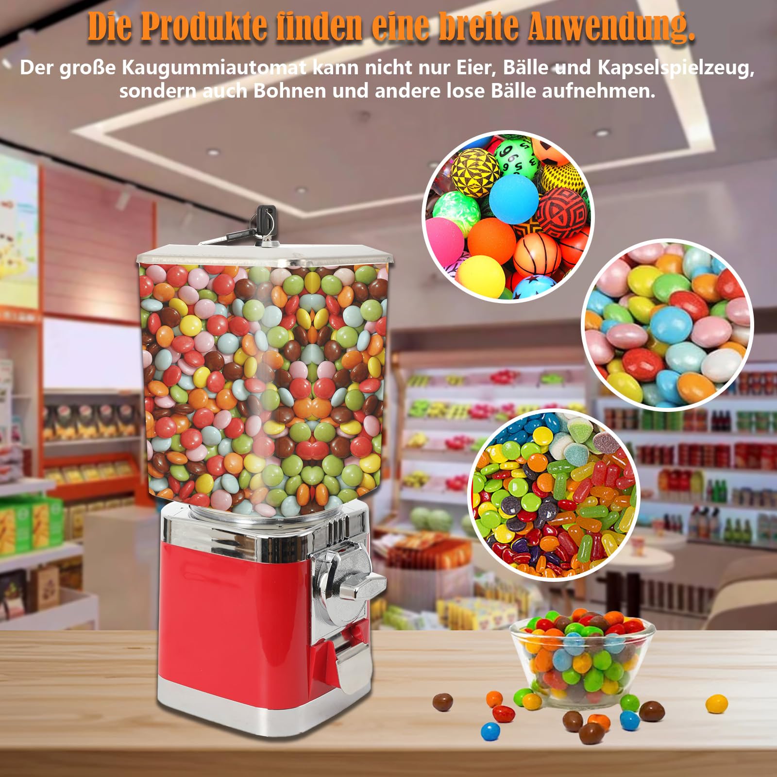 Kaugummiautomat für Kinder, kommerzieller Süßigkeitenspender, Süßigkeiten Spender Automat für Gewerbenutzung, Kapselautomat für Spielzeug, Preisautomat für Spielwarengeschäfte, red & Silver