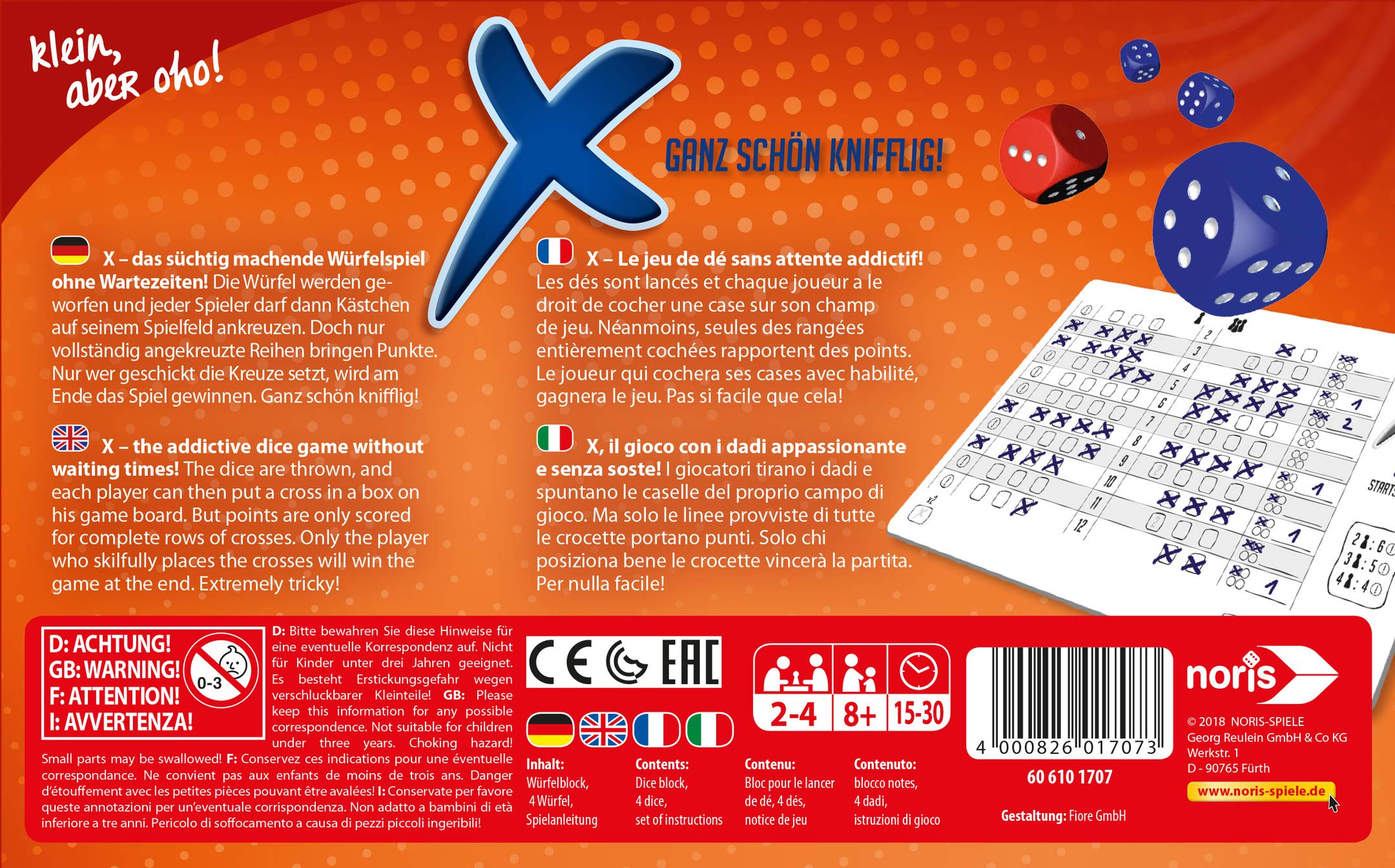 Simba Dickie Noris 606101707 'x' – Il Gioco Di Dadi Per 2-4 Giocatori, Dagli 8 Anni, Multilingua