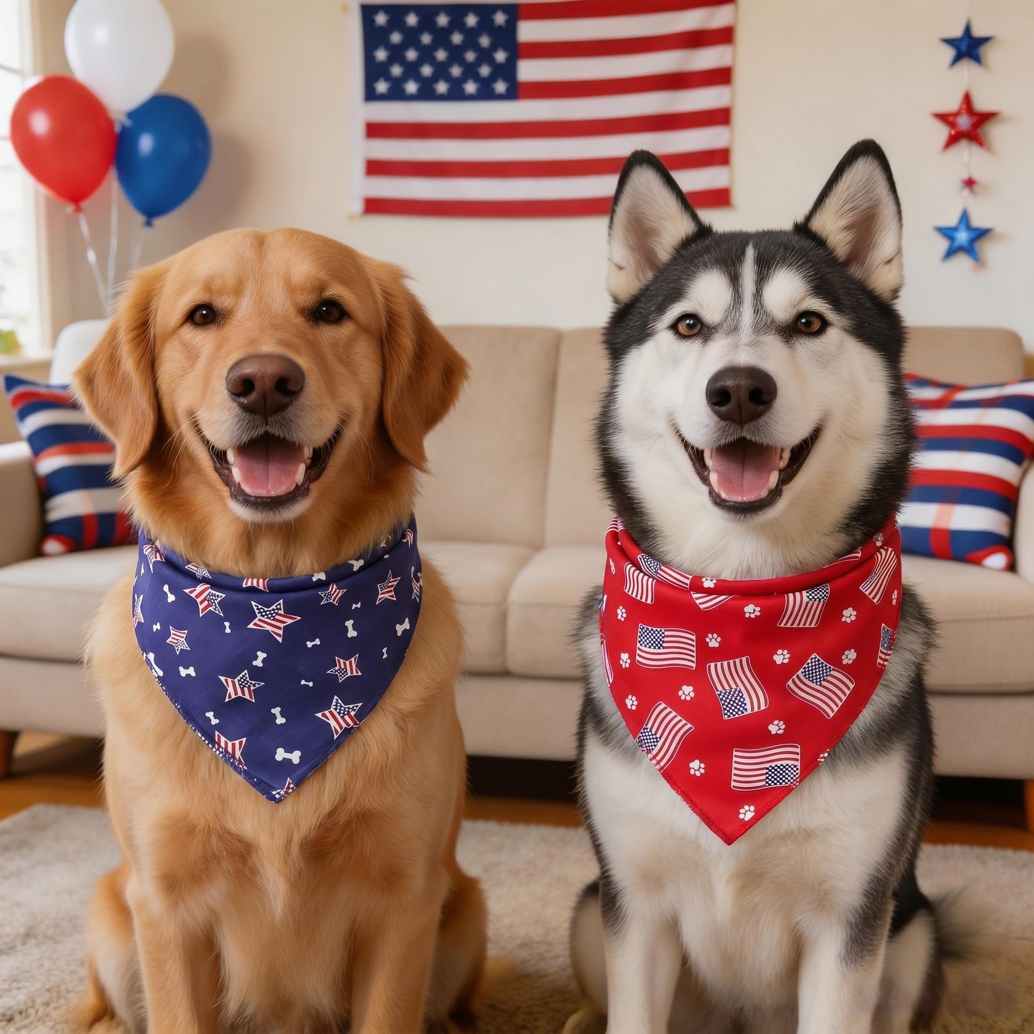 Tinsow 2 baberos lavables para perro, bandanas americanas, diseño cuadrado de bandera americana, para el día de la independencia, collar para perros, collar para mascotas (azul y rojo-B)