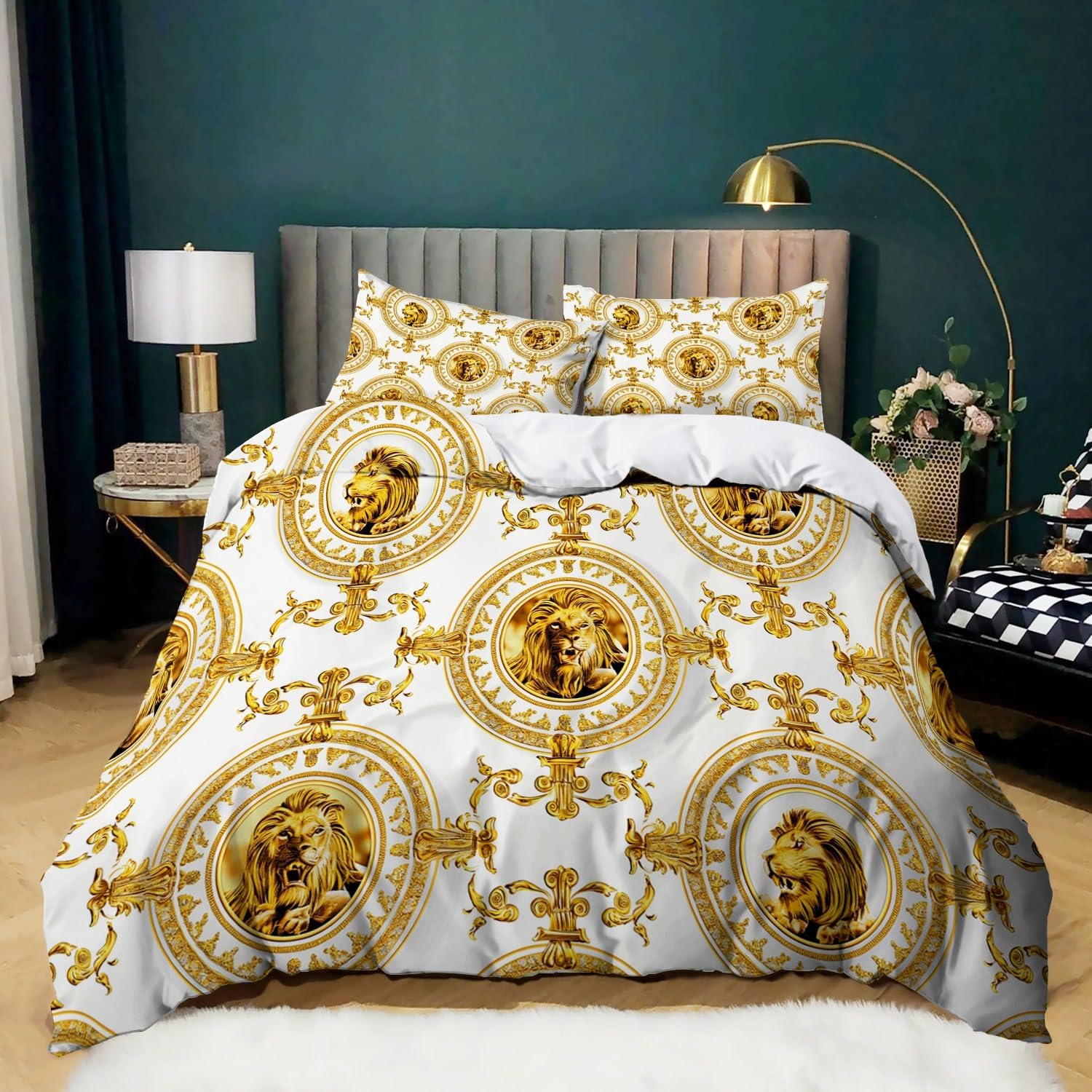 Geometric Pattern Double Size Duvet Cover Sets Golden Lion Bedding Sets