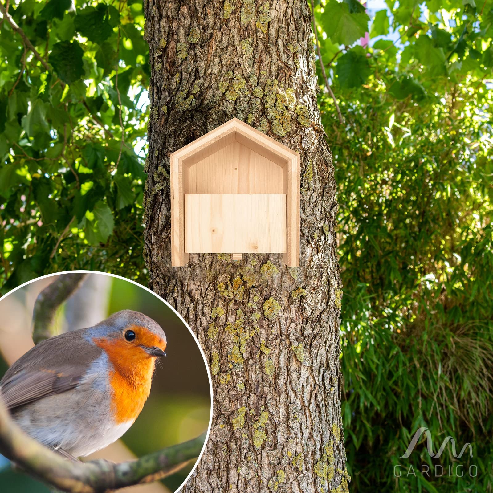 Gardigo Tierhaus System: Nistkasten Halbhöhle für Rotkehlchen | Wechselblenden Insektenhotel, Vogelfutterhaus für Vögel, Deko für Haus und Garten | Made in Germany