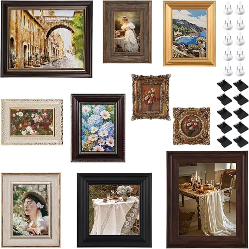 Paquete de 10 marcos de fotos vintage para pared o mesa, marcos de fotos vintage ornamentados, arte de pared vintage para galería, dormitorio, sala