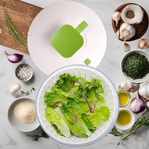 Miniatura 8 de Brieftons QuickPush Ensalada Spinner: Escurridor grande de 6.3 cuartos de galón para lavadora y secadora, fácil de manejar con una sola mano y