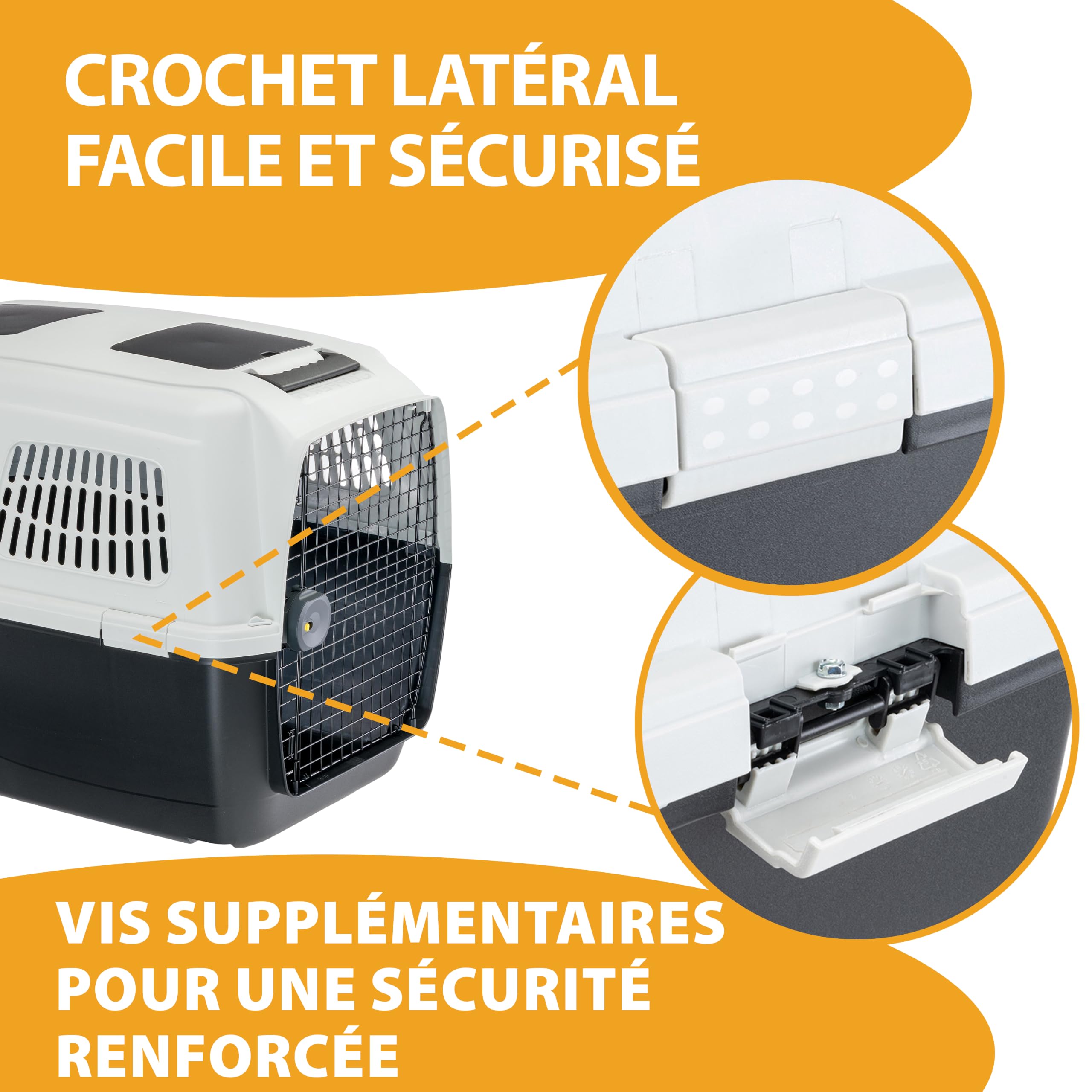 Ferplast Cage de Transport pour Chiens CLIPPER PLUS, IATA, Boite Panier Transport Grand Chien max 60 Kg, fermeture sécurisée, Compartiment pour accessoires, Poignée amovible, 105 x 75 x h 79 cm