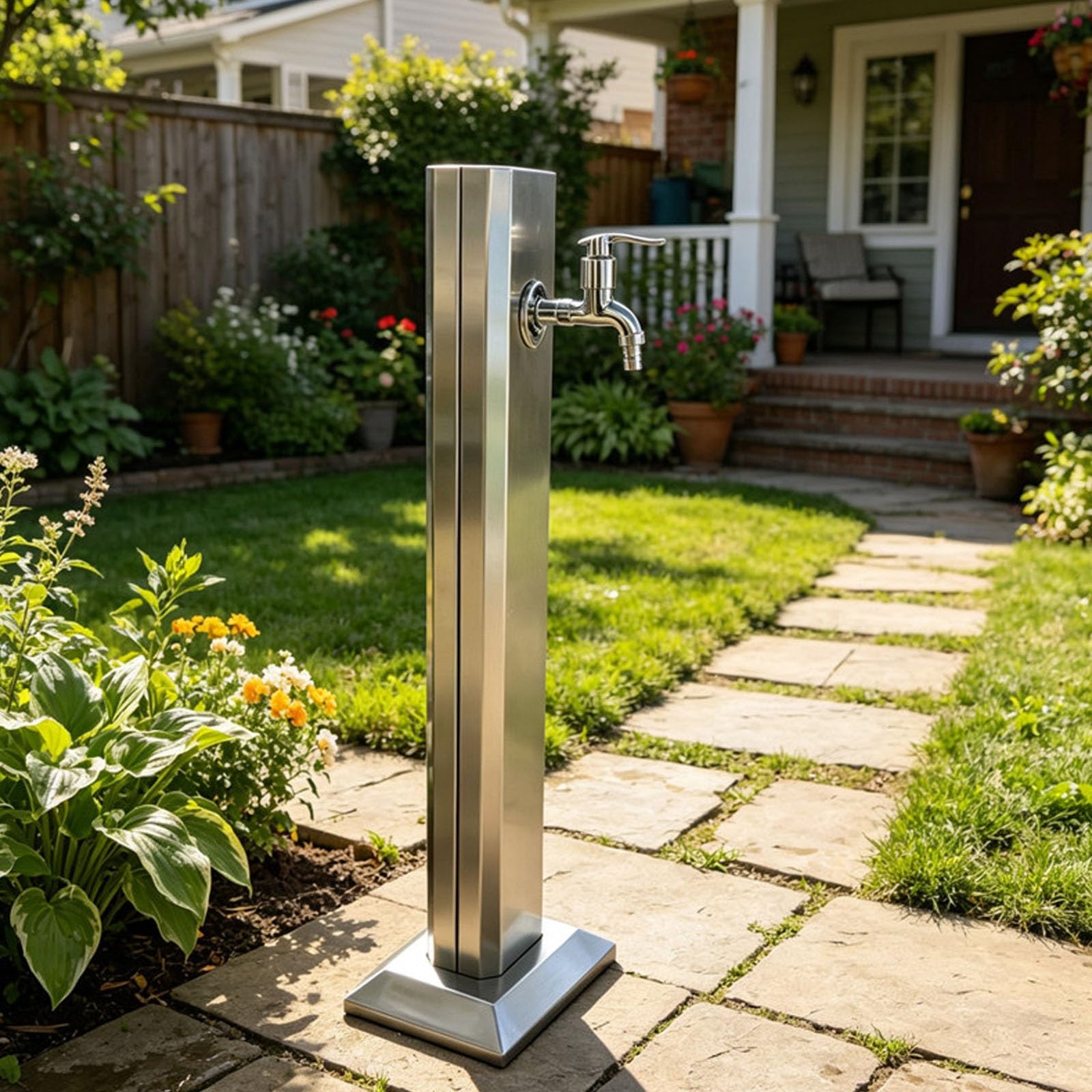 Columna de agua para jardín, Fuente de exterior en acero inoxidable 304 | Grifo de pie para jardín, Dispensador de agua vertical para riego y limpieza