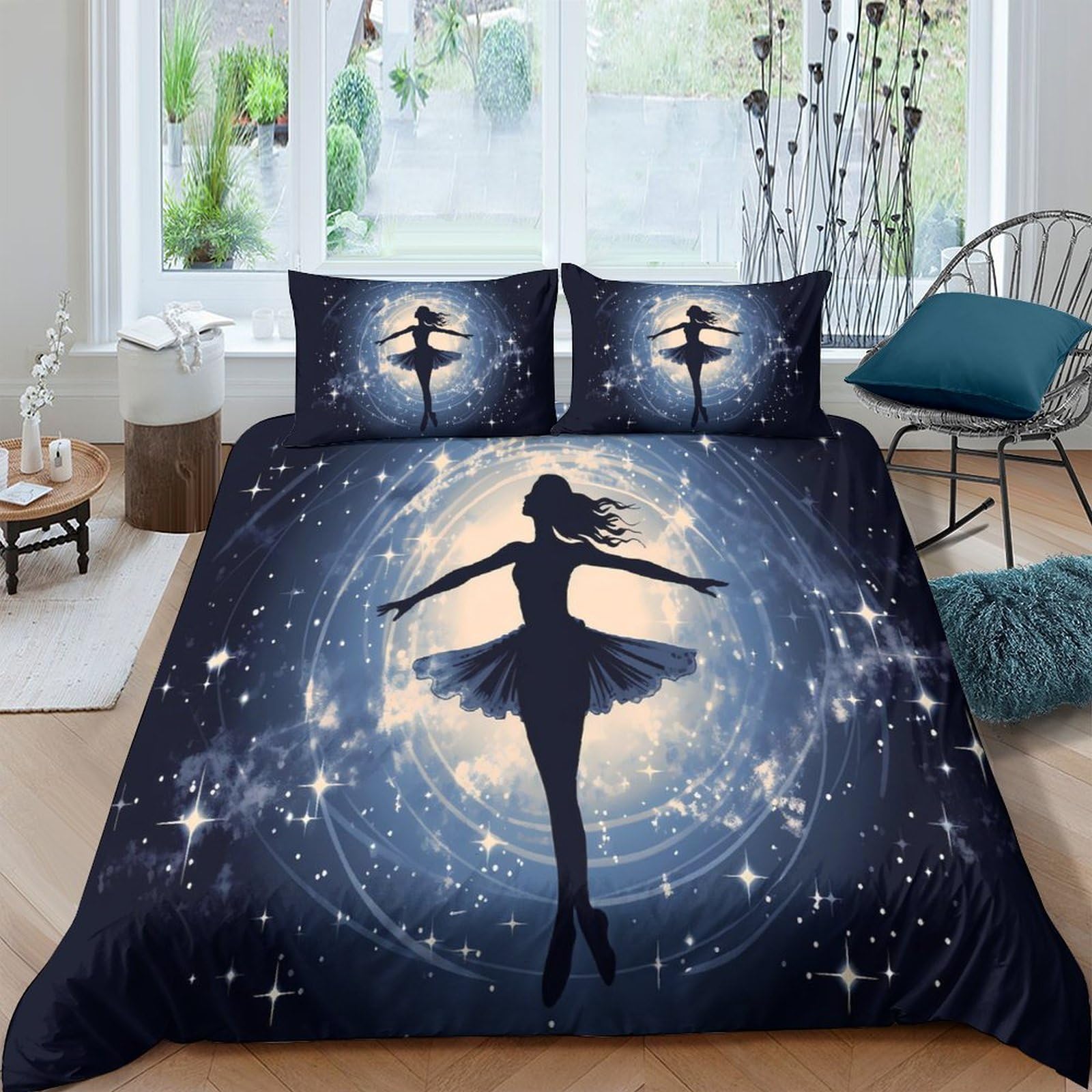 Ctjqhvkz Style-4 3D Printed Ballerina Starry Sky Fitted Sheet Microfiber Soft Elegant Dance Bed Cover For Bedroom Dorm Decor Single（135X200cm）