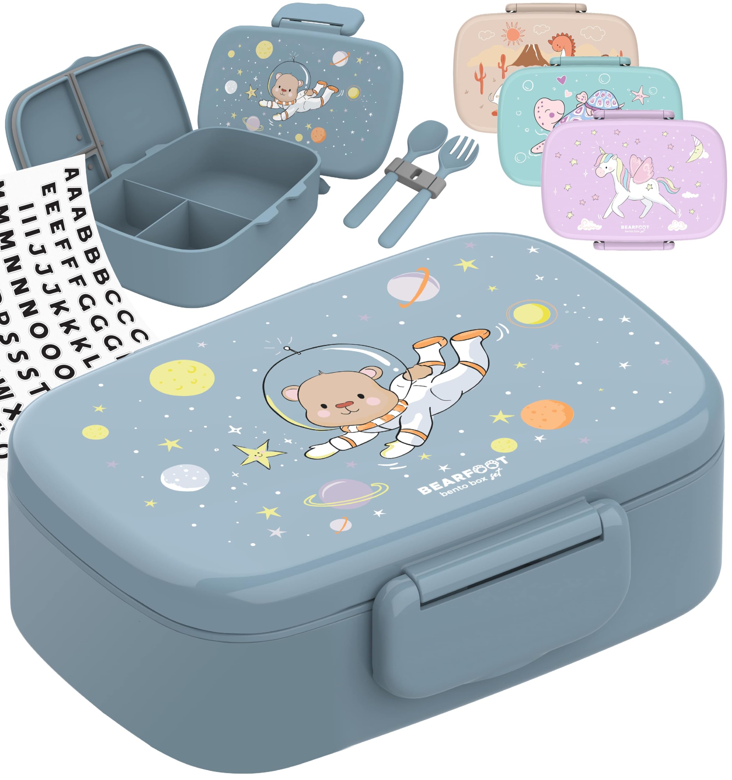 BEARFOOT Brotdose Kinder mit Fächern, BPA frei, Lunchbox, Bento box, Brotbox, Brotdose Mädchen & Jungen, Snackbox, 100% auslaufsicher, Vesperbox für Kindergarten, Schule (AstroBär)