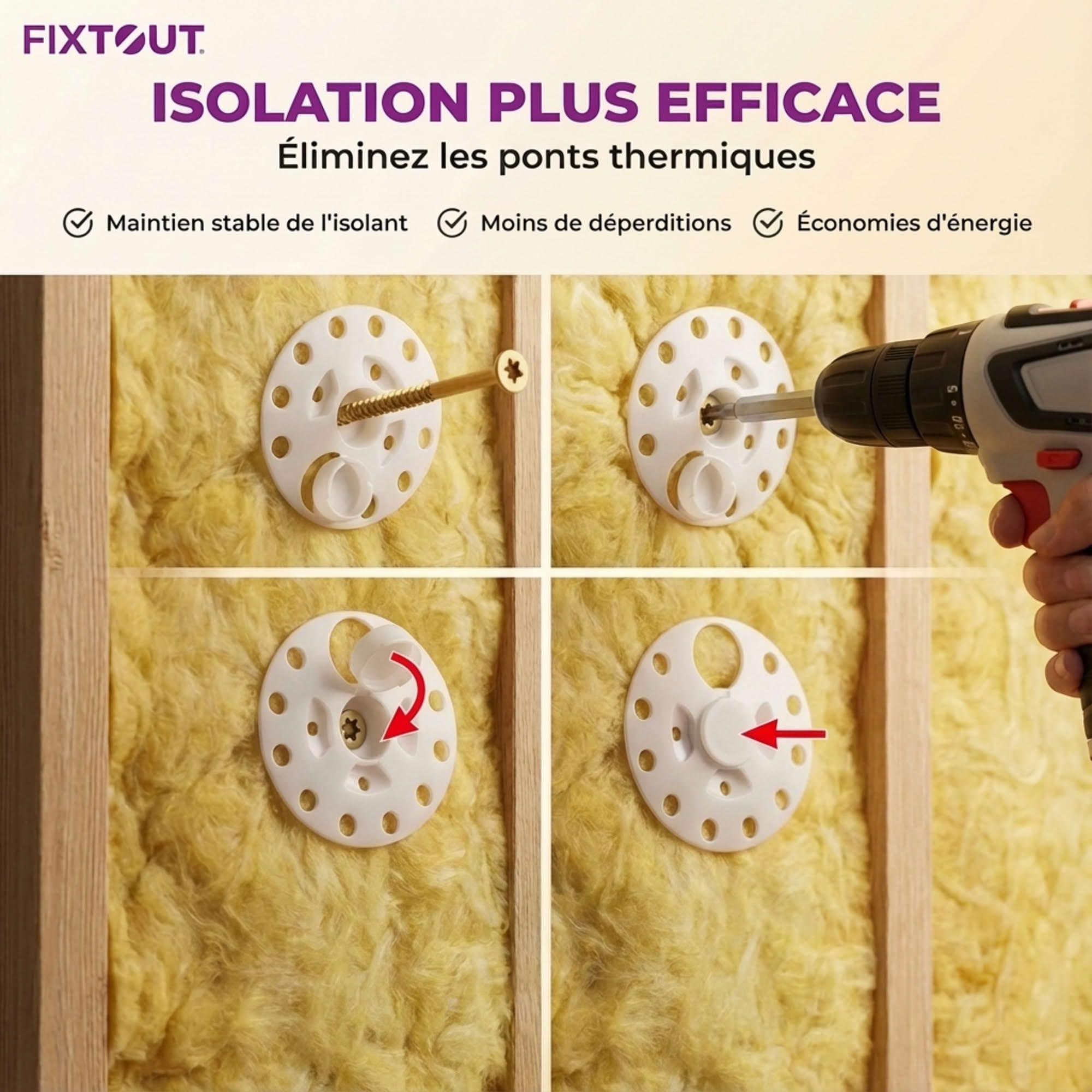 Rondelles d'isolation D.60 mm 100 pièces + Vis à bois Torx double filetage 100 mm