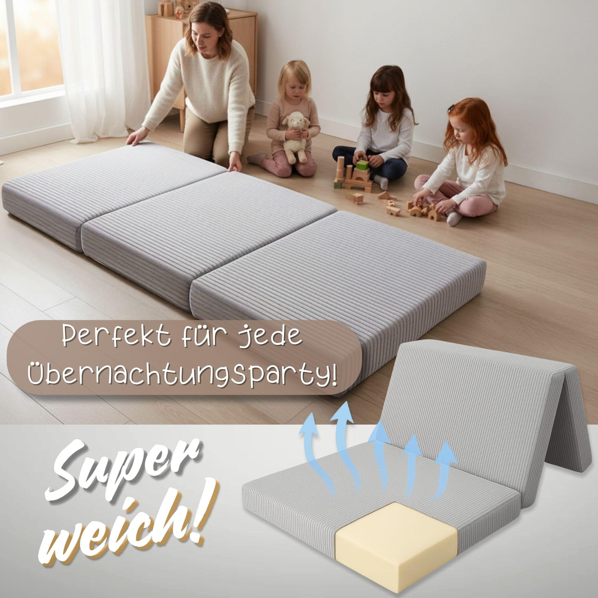 Totsy Baby Colchon Plegable Niños 60x120 cm Cama Supletoria Invitados Colchón de Suelo Habitación Infantil Colchón de Viaje Portátil Compacto Funda Desenfundable Lavable Oeko-Tex 60 x 120 Marrón