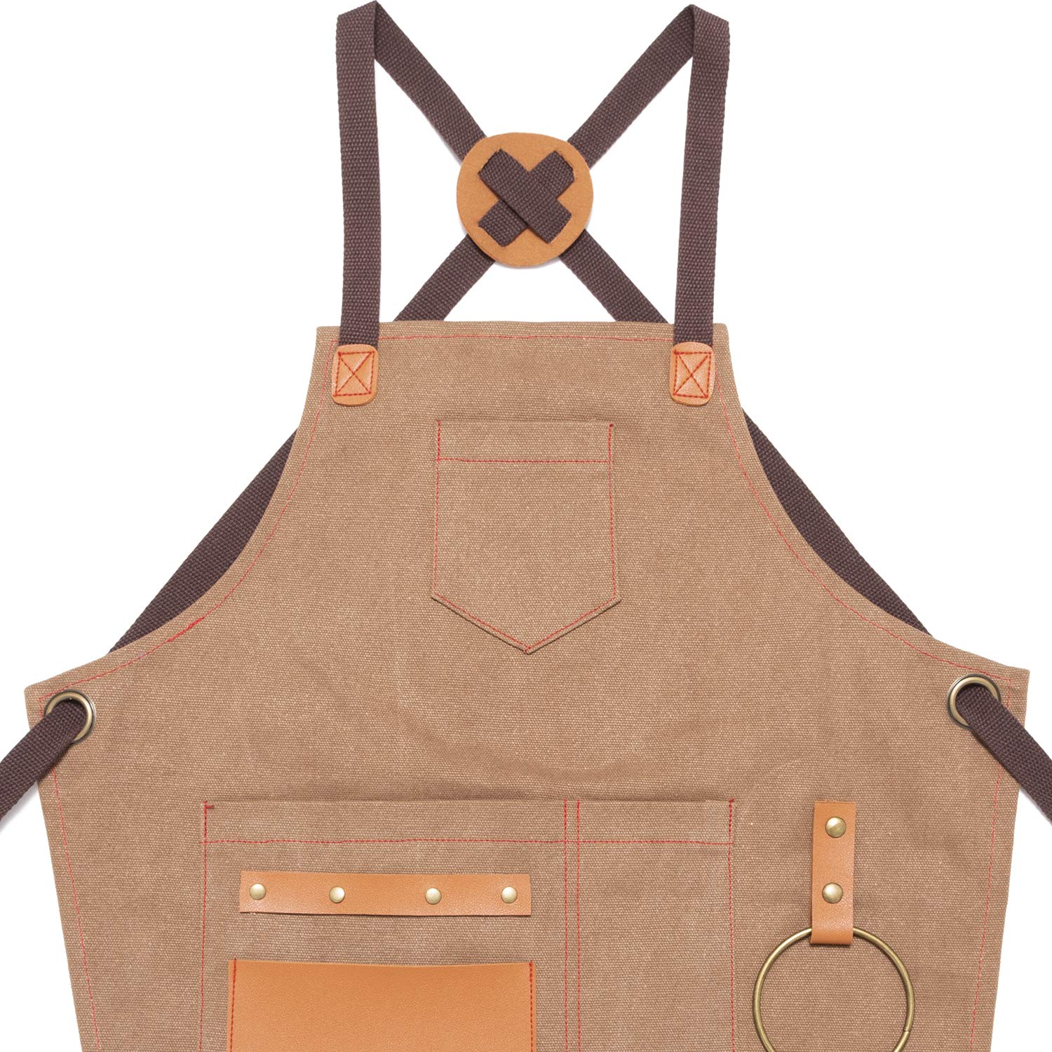 NEOVIVA Tablier de travail avec poches, tabliers de travail du bois pour enfants, tablier d'outils en toile réglable M à XXXL avec dos croisé pour barbier, cuisine, jardin, poterie, garage, atelier
