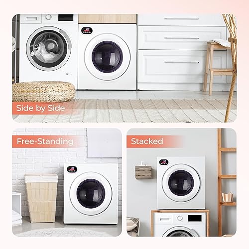 Miniatura 6 de Euhomy Secadora portátil con manguera de escape, cuatro funciones de secado, seca hasta 9 libras de ropa, mini secadora de 1400 W con forro de acero