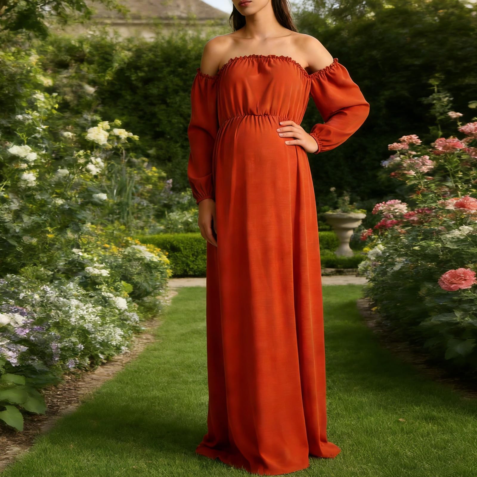 Vestido de maternidad de poliéster transpirable para sesión de fotos de embarazo y ropa cotidiana Mujeres embarazadas, vestido con abertura lateral, cómodo embarazo