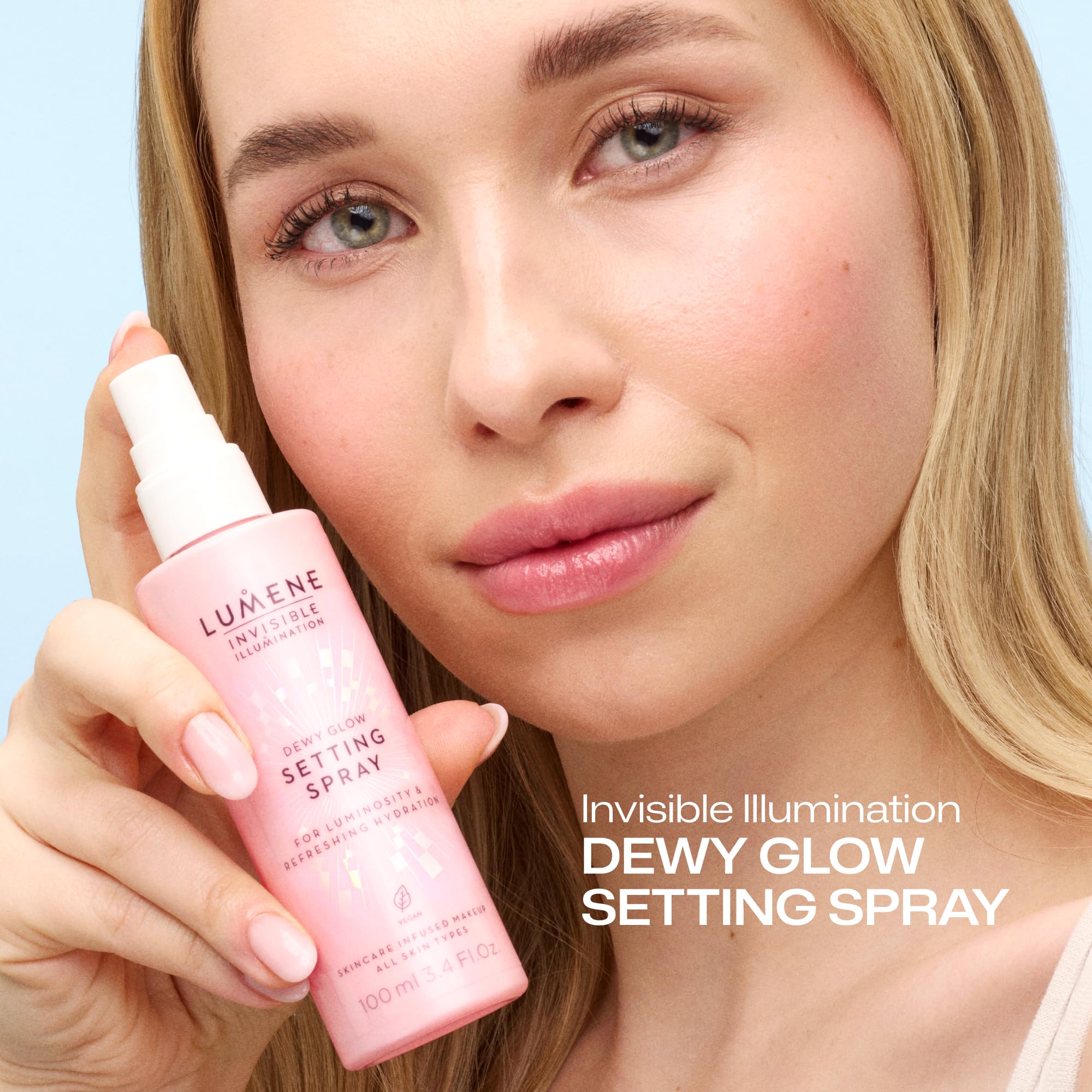 LUMENE Invisible Illumination Dewy Glow Setting Spray | Bruma hidratante y potenciadora de la luminosidad | Fija el maquillaje con un acabado natural y luminoso | Vegano | 100 ml