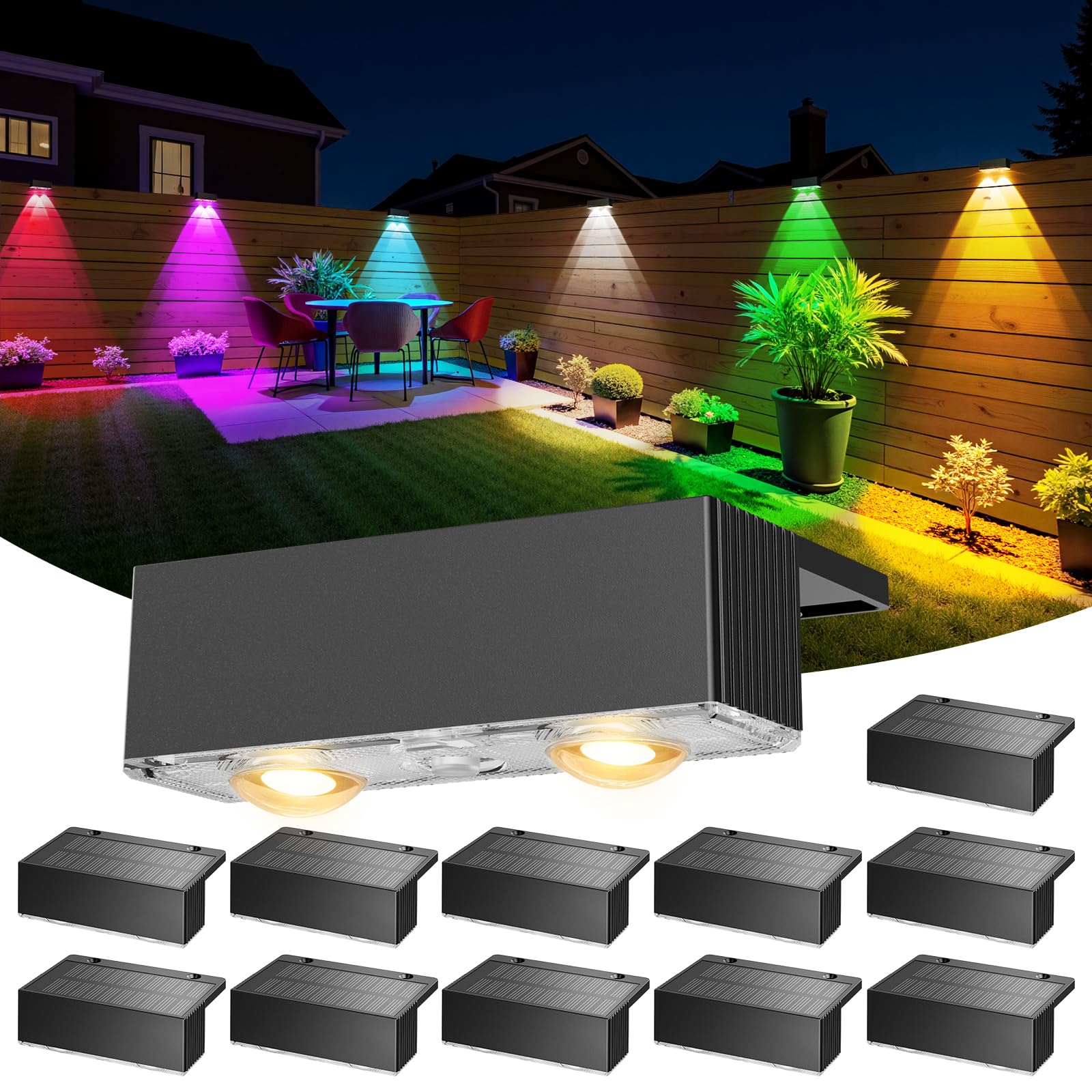 NIORSUN 12 Pack Solar Fence Lights, LED Outdoor Lights, Warm White