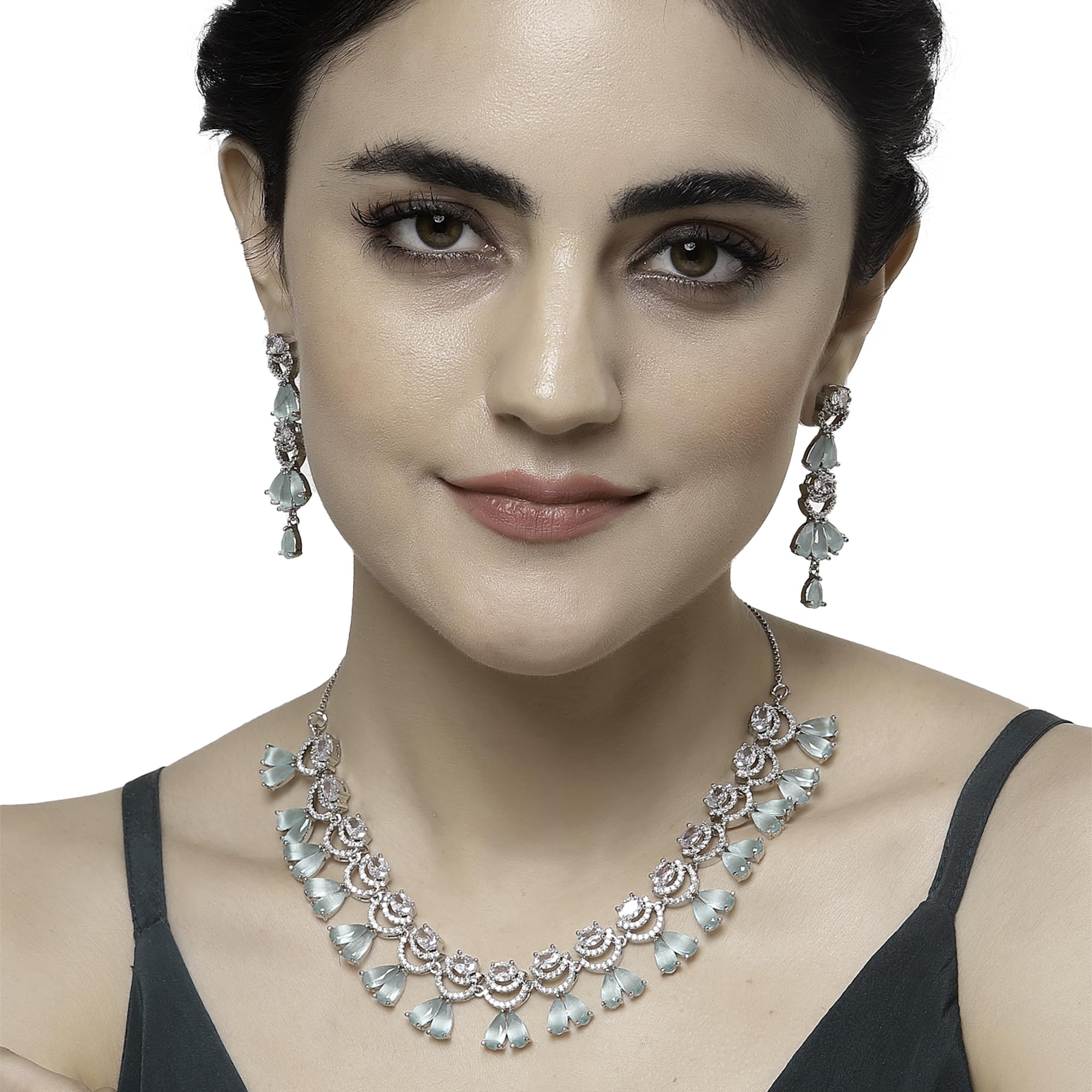 Rhodium-Plated American Diamond Necklace Set