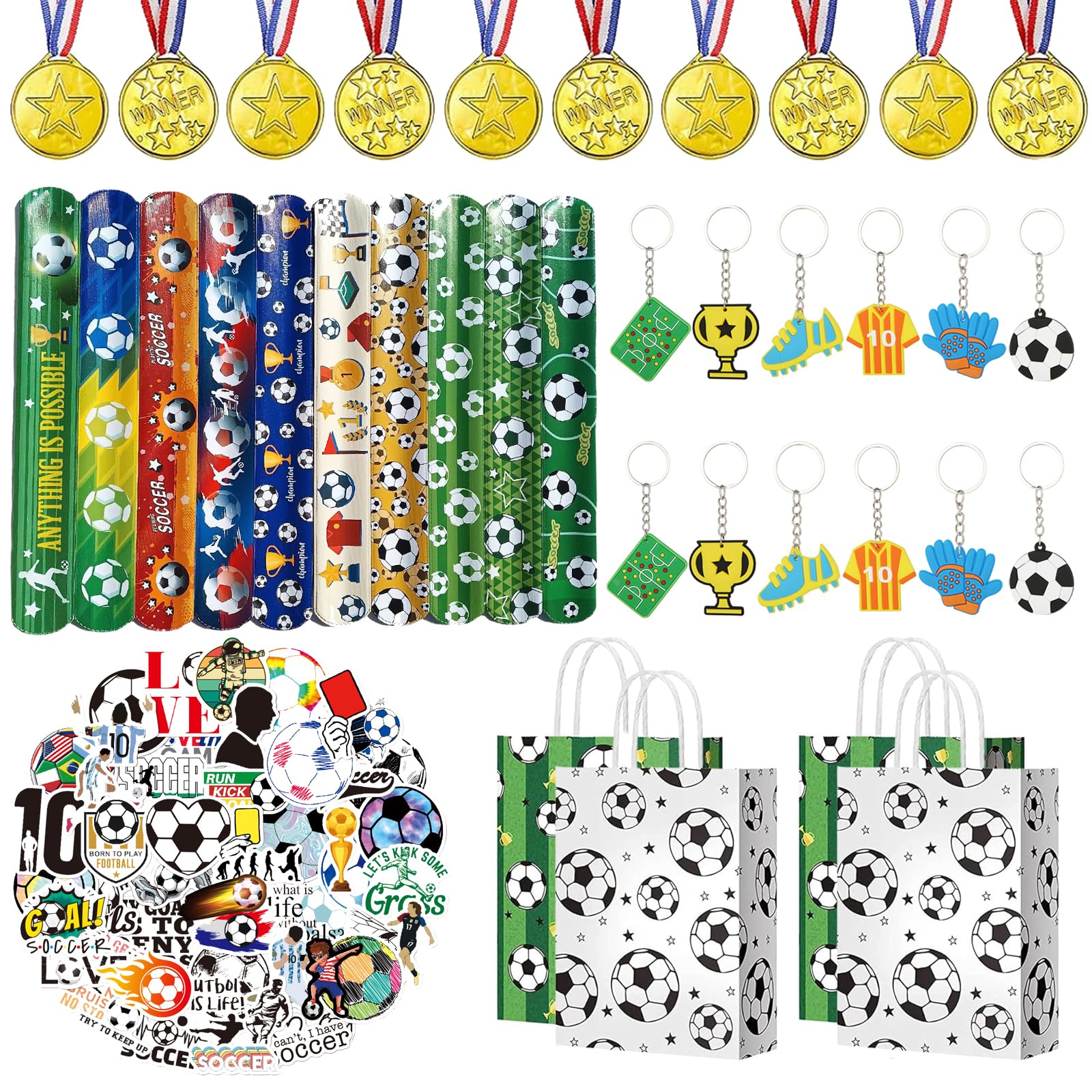 Kit Decorazione Festa Calcio 94 Pezzi Per Bambini - Sacchetti Regalo, Portachiavi, Braccialetti, Medaglie E Adesivi A Tema Calcio