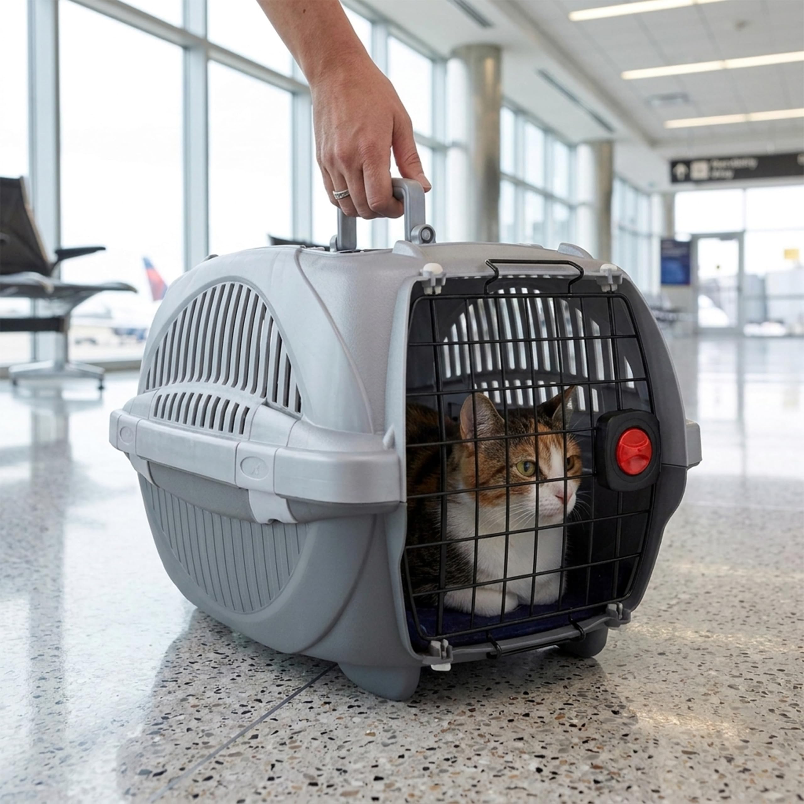 Ferplast Transportín Gato, Transportín Perro Pequeño hasta 8 Kg, Techo Abrible, con Cojín y Comedero, 37,4 x 58 x h 33 cm, Transportín Mascotas Rígido Atlas 20 Open Deluxe, Negro