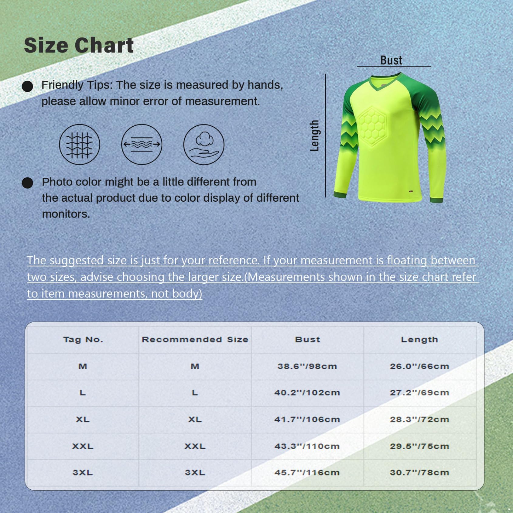Camiseta de portero de fútbol para hombre, acolchada de manga larga, deportiva