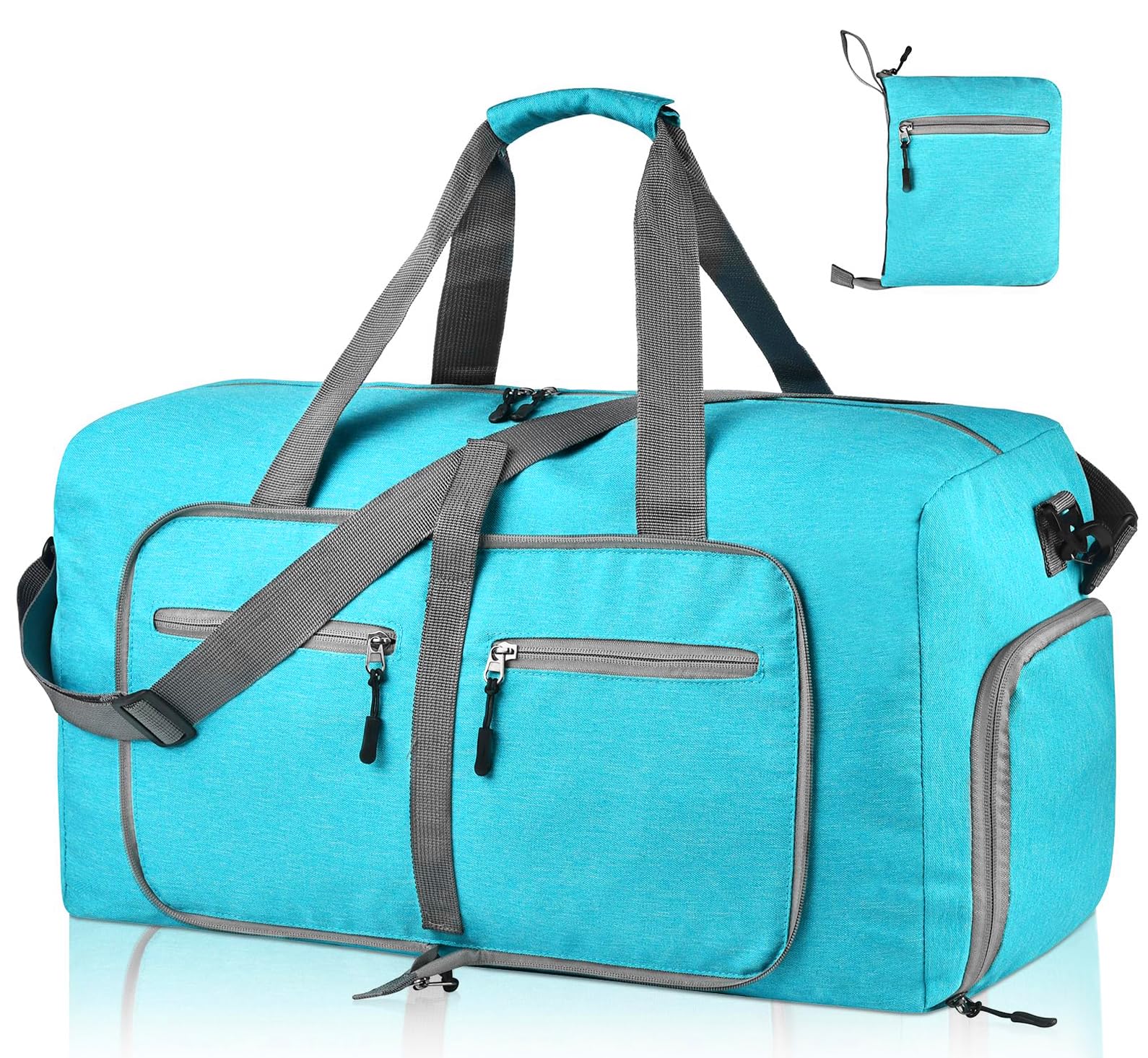 Dimayar 65L Travel Duffle Bag for Men Women - Foldable Duffel Bag with Shoes Compartment - Overnight Bags Waterproof & Tear Resistant(Mint Green)