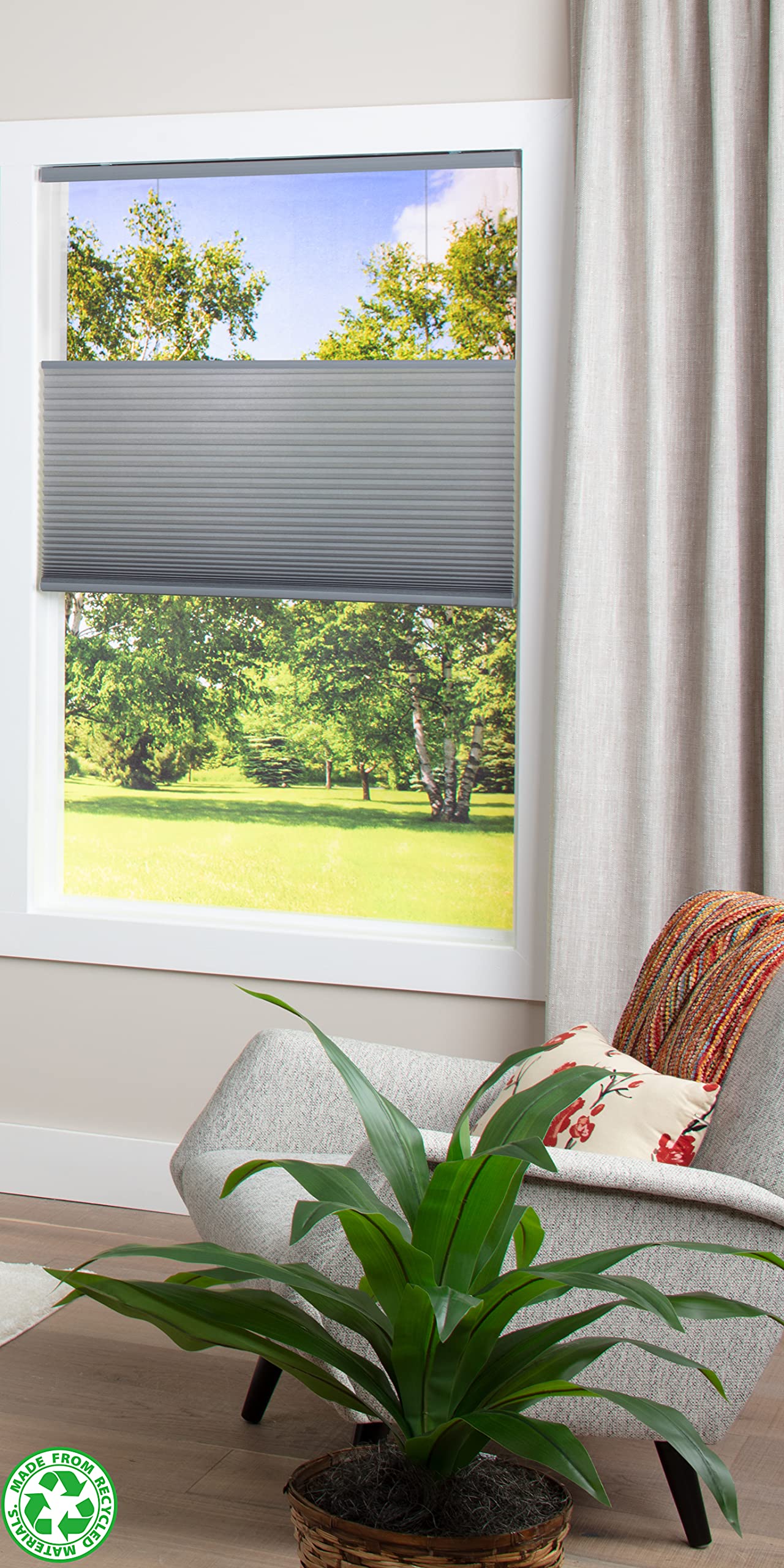 DEZ FURNISHINGSCordless 1.5" Light Filtering Top Down Bottom Up Cellular Shade, 43"W x 64"H, Anchor Gray