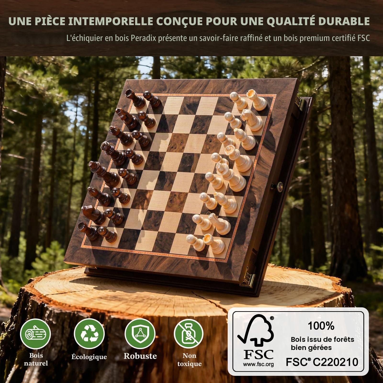 Peradix Jeu d'échecs magnétique 2 en 1 avec 2 tiroirs de rangement intégrés, jeux d'échecs classiques 2 en 1 avec 2 reines supplémentaires pour enfants et adultes, jeu d'échecs portable de voyage