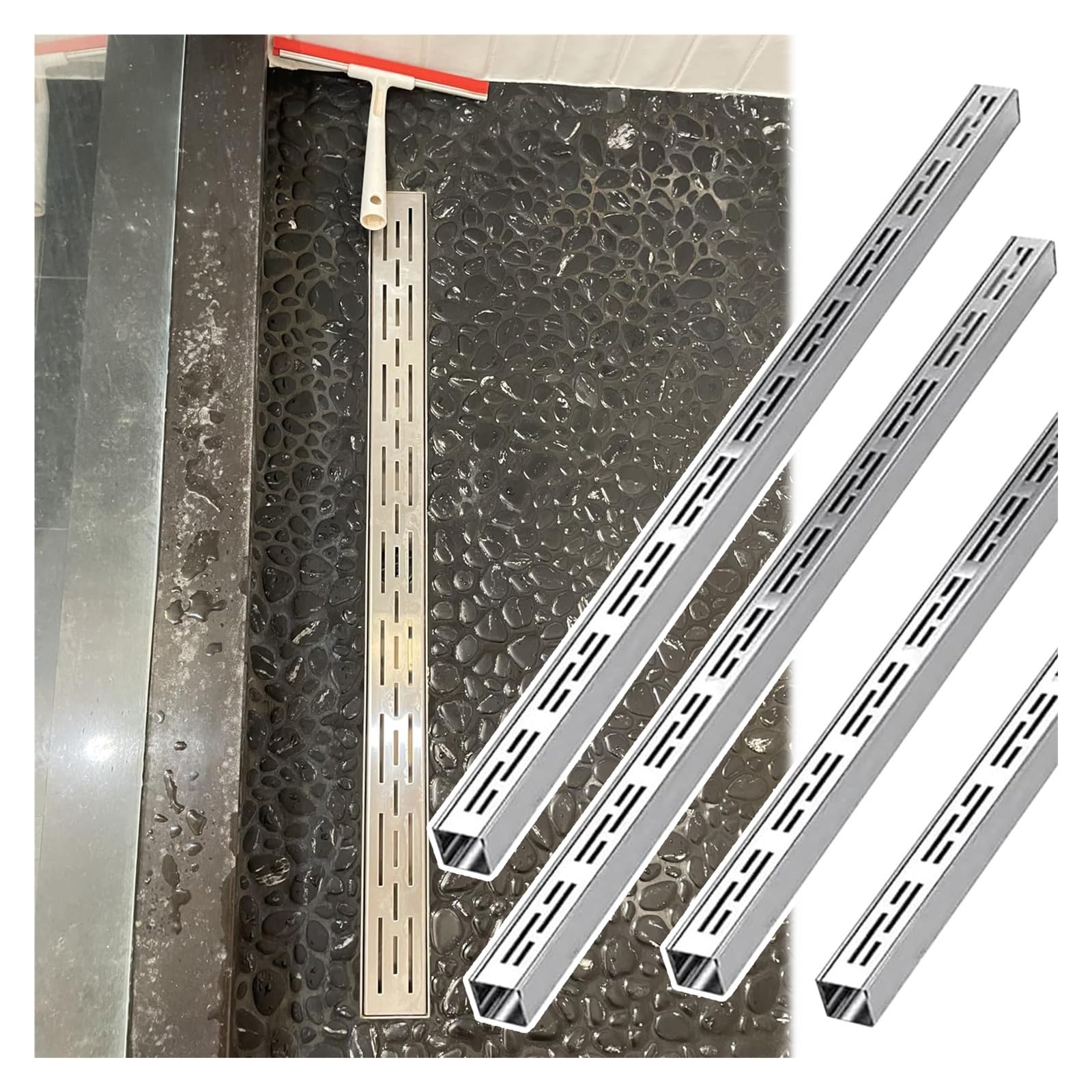 GLDYTVF Slim Stainless Steel Drainage Channel with Removable Grate Narrow Shower Drain for Bathroom Long Linear Drainage System Water Drain Solutions
