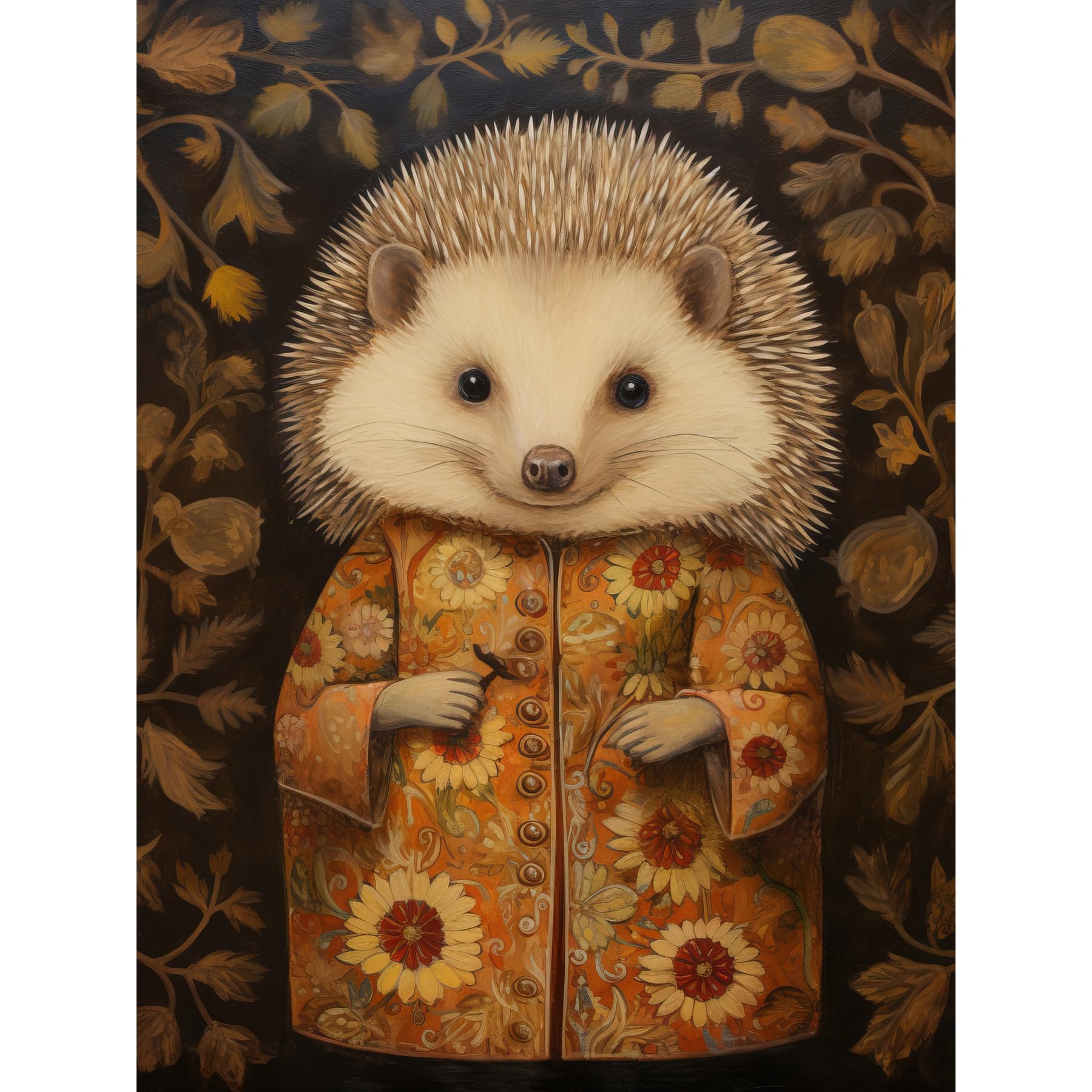 Artery8 Autumn Hedgehog in Sunflower Robe Modern Artwork Large Wall Art Poster Print Thick Paper 18X24 Inch