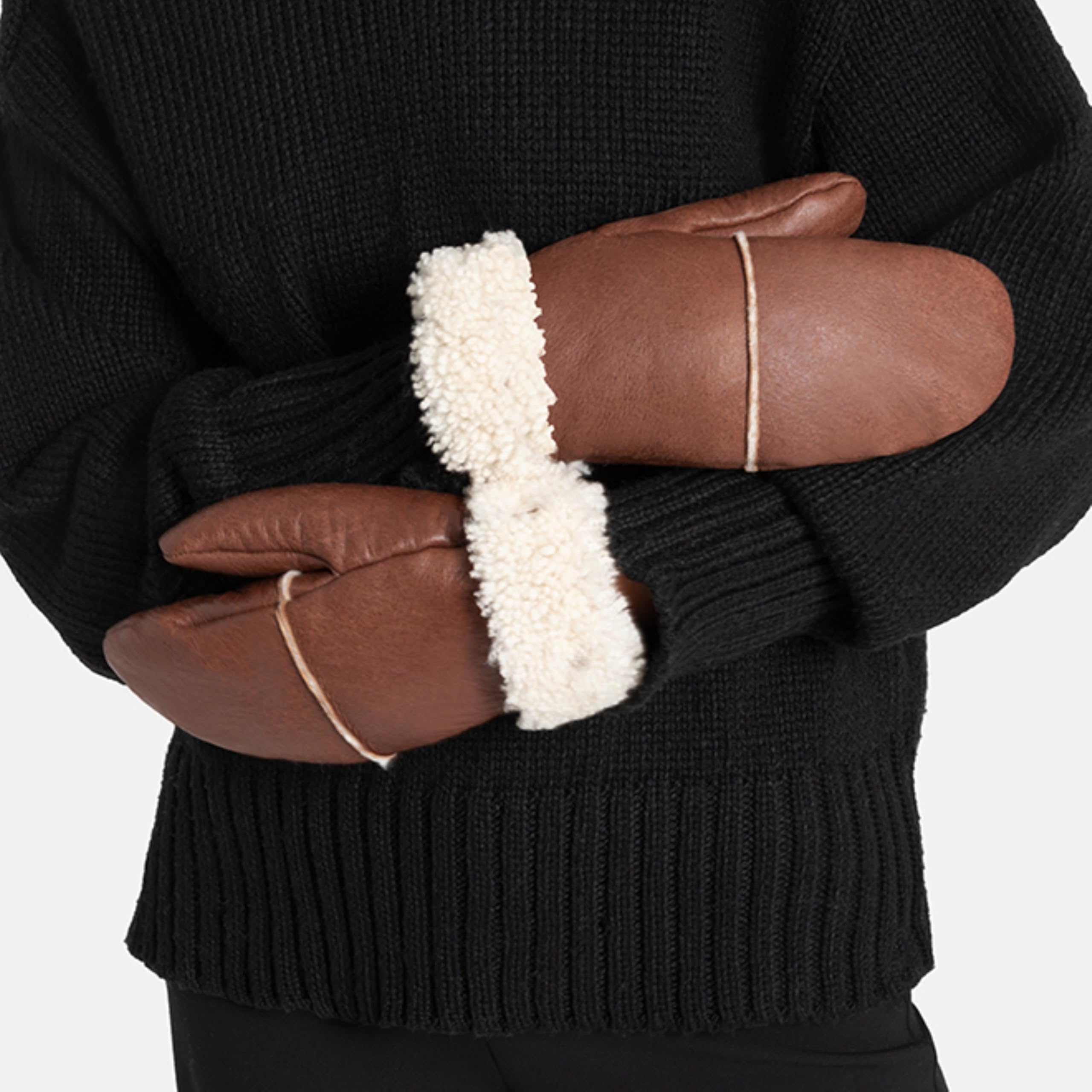 Fäustlinge COZY MITTEN warme Unisex Handschuhe aus hochwertigem Lammfell, Fell, Leder - bequem, warm und hochwertig in Schwarz und Cognac