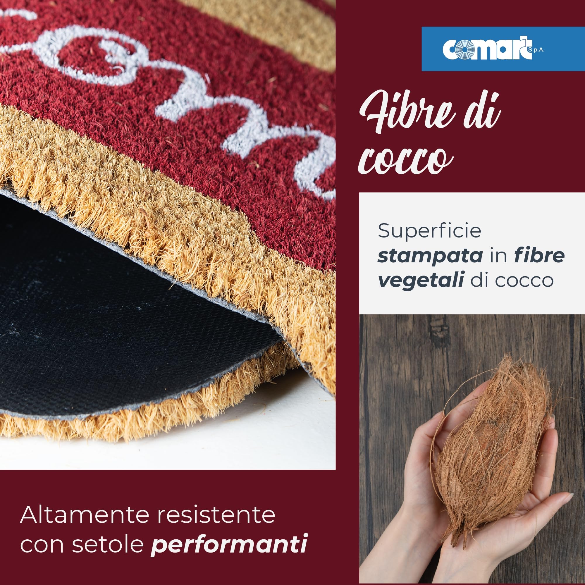 Comart - Zerbino Christmas - 40x70 cm - in Cocco - Sagomato con Disegni Natalizi – Tappeto per Ingresso Esterno o Interno - Antiscivolo - Decorazione per le Feste - Regalo per la Casa – Albero Natale