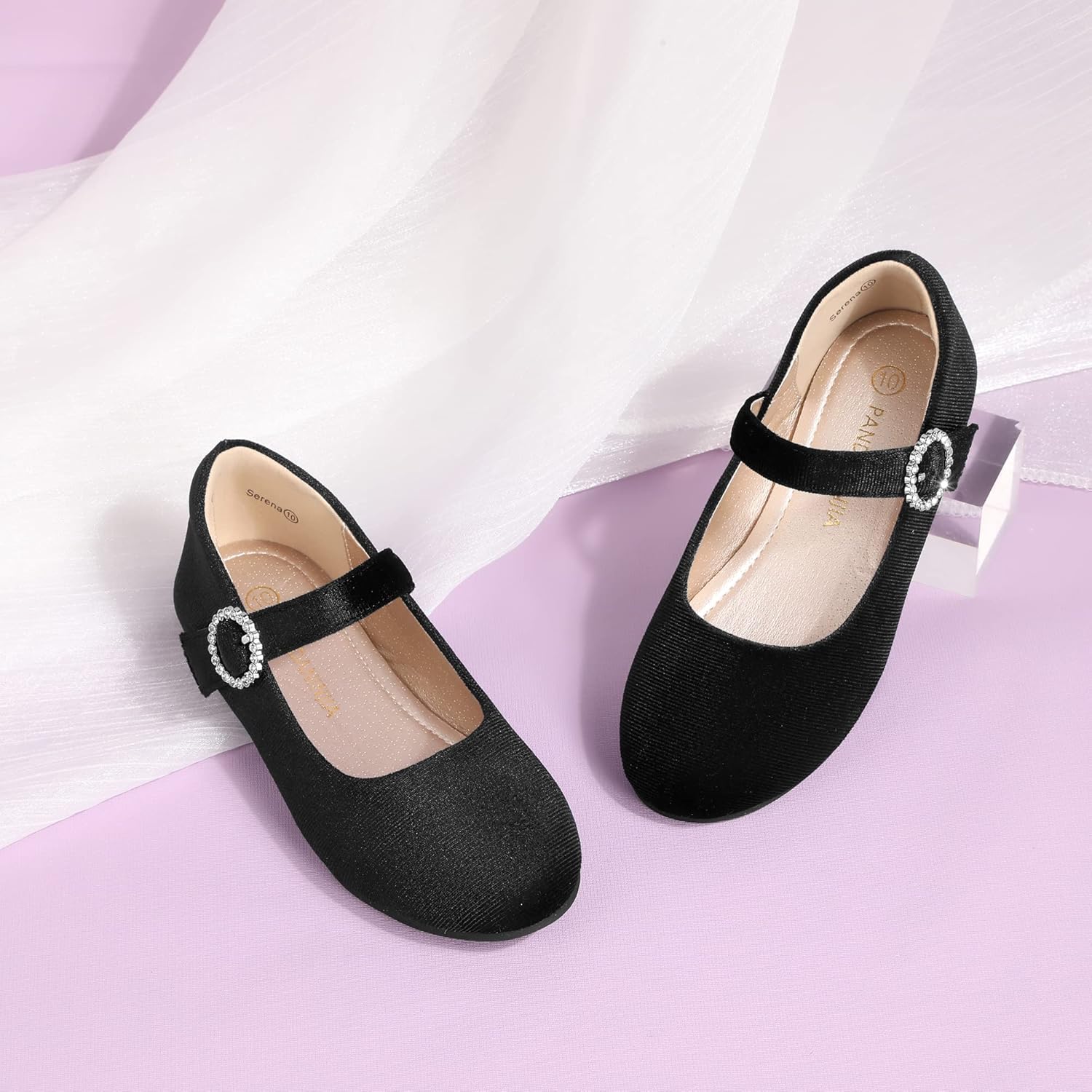 PANDANINJIA Sarena Girls Dress Shoes Rhinestone Flower Girl Ballerina Ballet Flats Mary Jane Wedding Party School Shoes for Toddler Little Kid Big Kid - Image 2